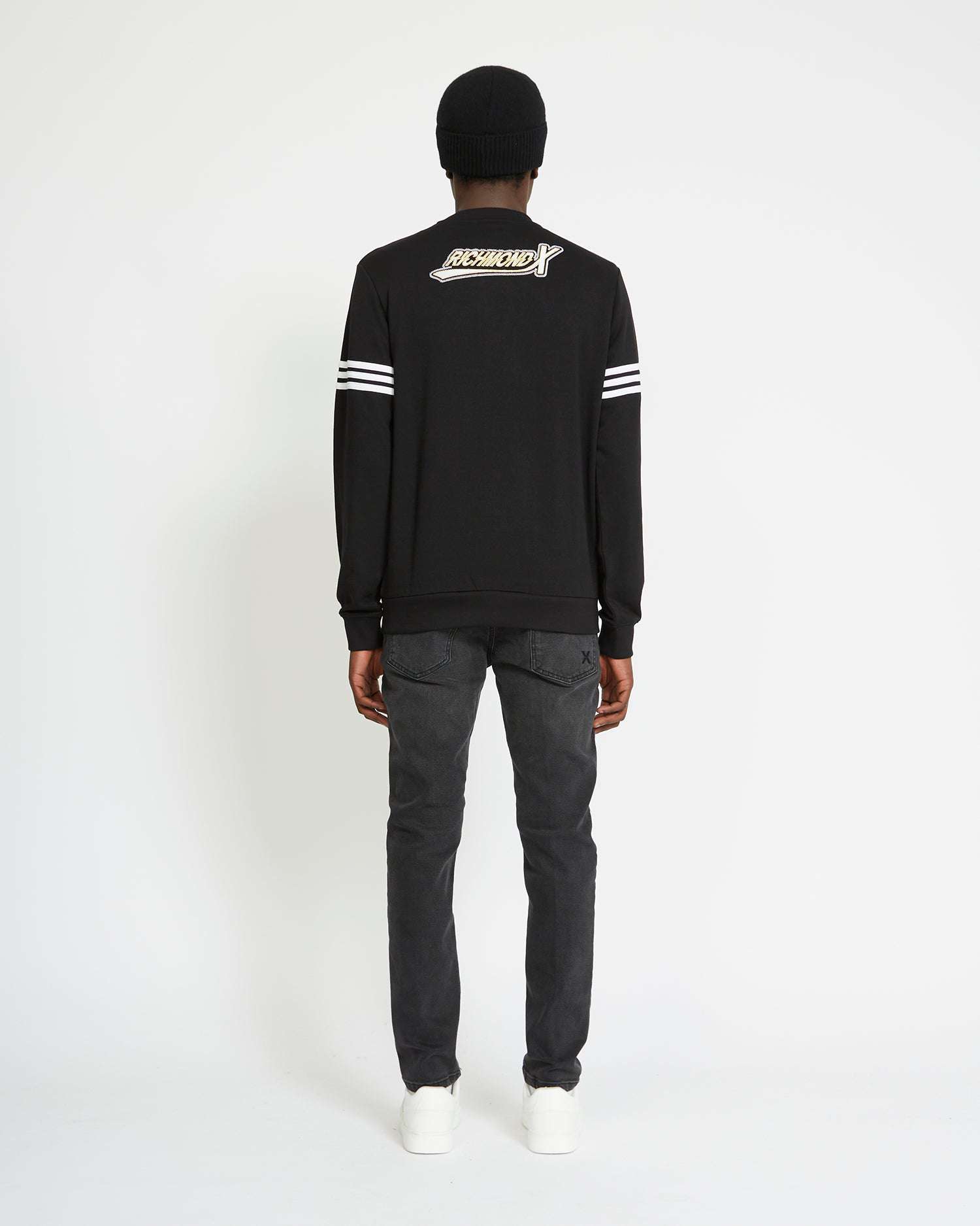 Shop John Richmond Sweatshirt With Logo And Side Bands In Nero