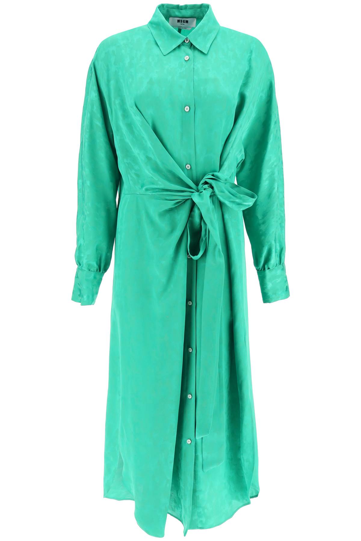 Shop Msgm Jacquard Satin Shirt Dress In Tropical Green (green)