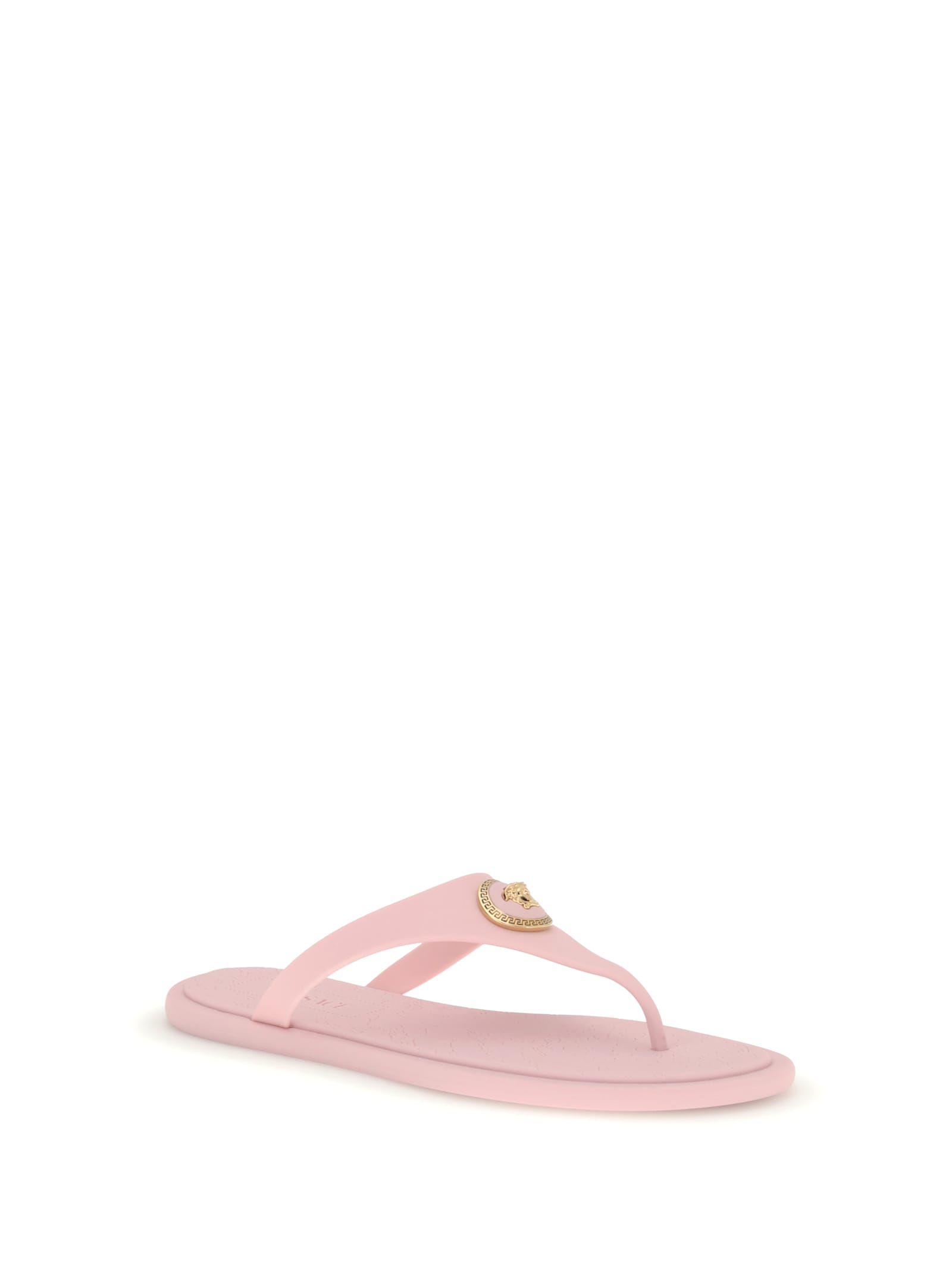 Versace Gianni Ribbon Pink Sandals With Metallic Medusa Head On The Front In Rubber Woman