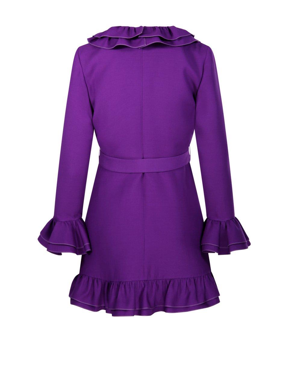 Valentino Garavani Purple Short Dress With V-neck And Ruffles In Virgin Wool And Silk Blend Woman In Purple