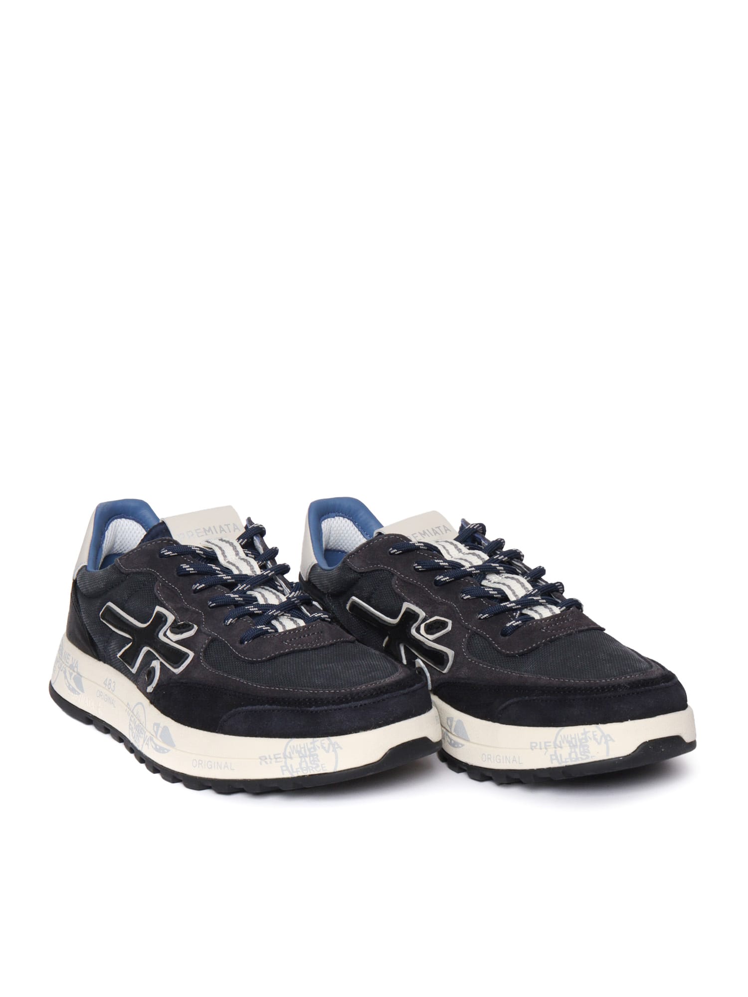 Premiata Layered White Sneakers With Textured Leather And Tpu Overlays In Multi