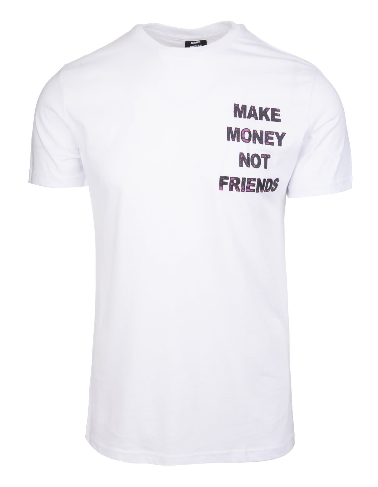 MAKE MONEY NOT FRIENDS WHITE T-SHIRT WITH PURPLE FRONT AND BACK LOGO,MU171151 BIANCO/VIOLA