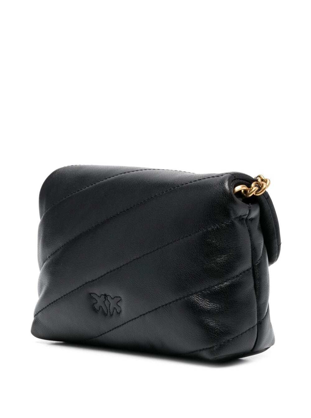 Shop Pinko Baby Love Puff Black Shoulder Bag With Diagonal Maxi Quilting In Leather Woman
