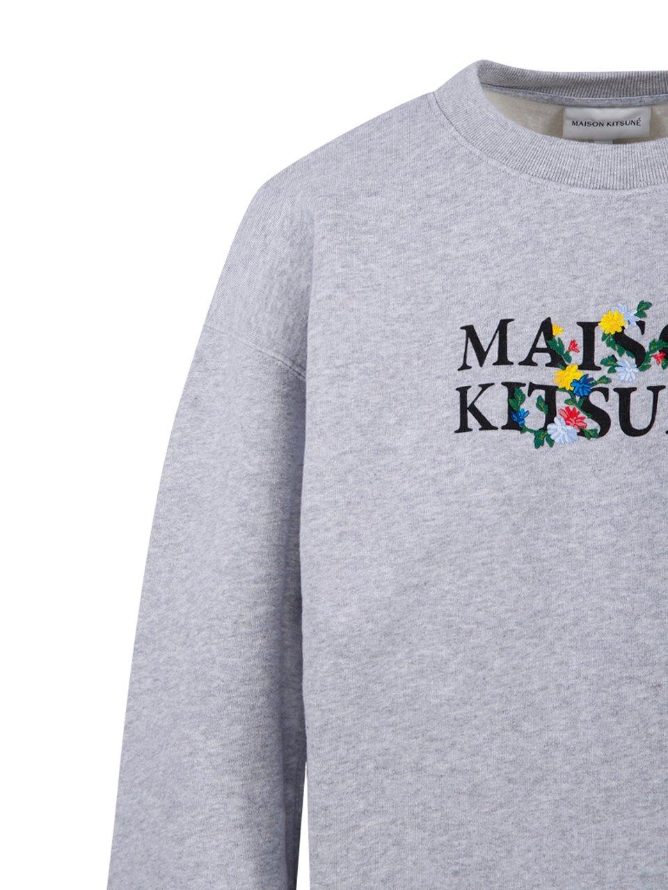 Shop Maison Kitsuné Logo Printed Crewneck Sweatshirt In Light Grey Melange