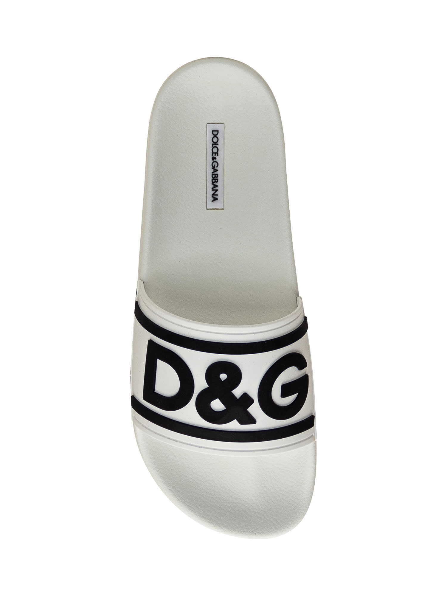 Shop Dolce & Gabbana Beachwear Slipper With Logo In Bianco/nero