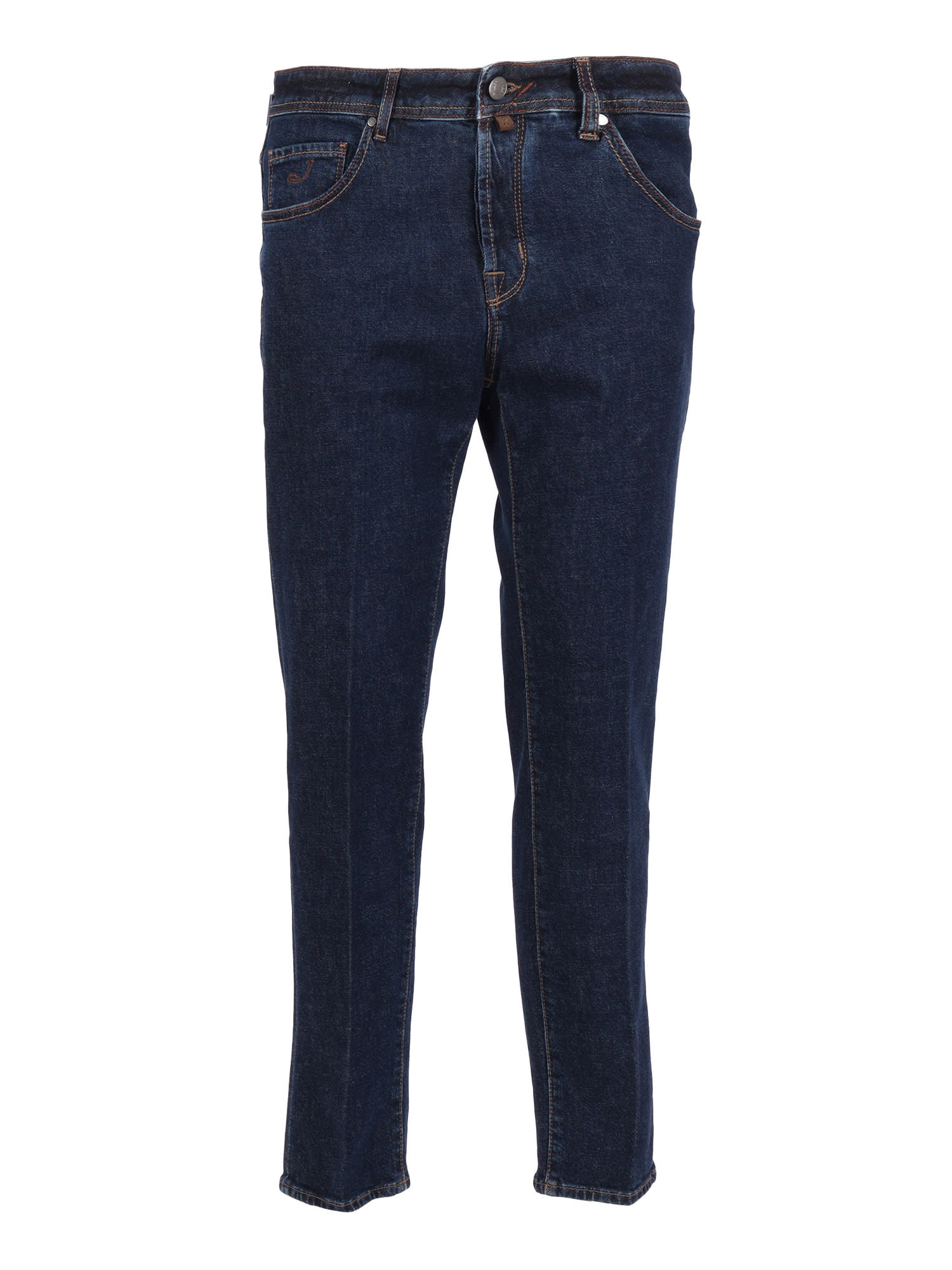 Jacob Cohen Cropped Slim Fit Scott 5 Pockets Pants In Blue