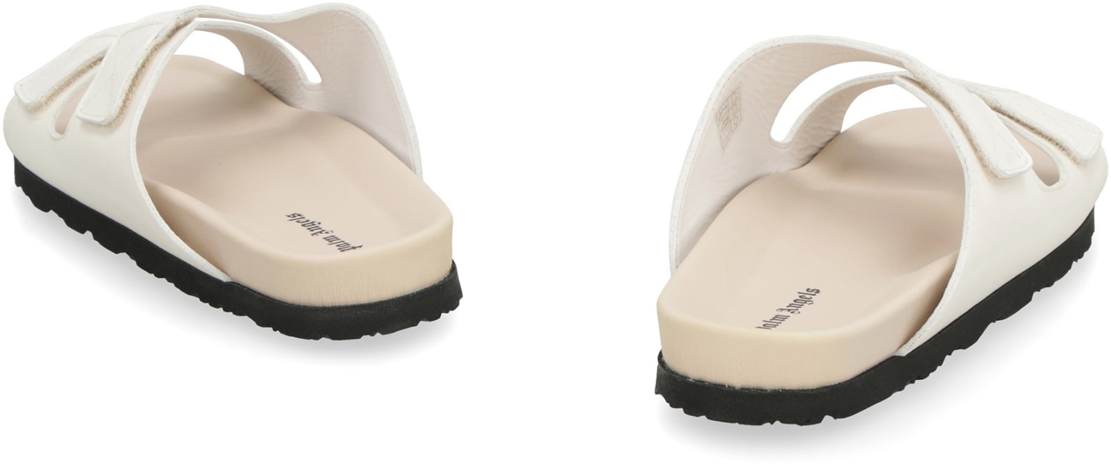 Shop Palm Angels Leather Slides With Logo In Off White Beige