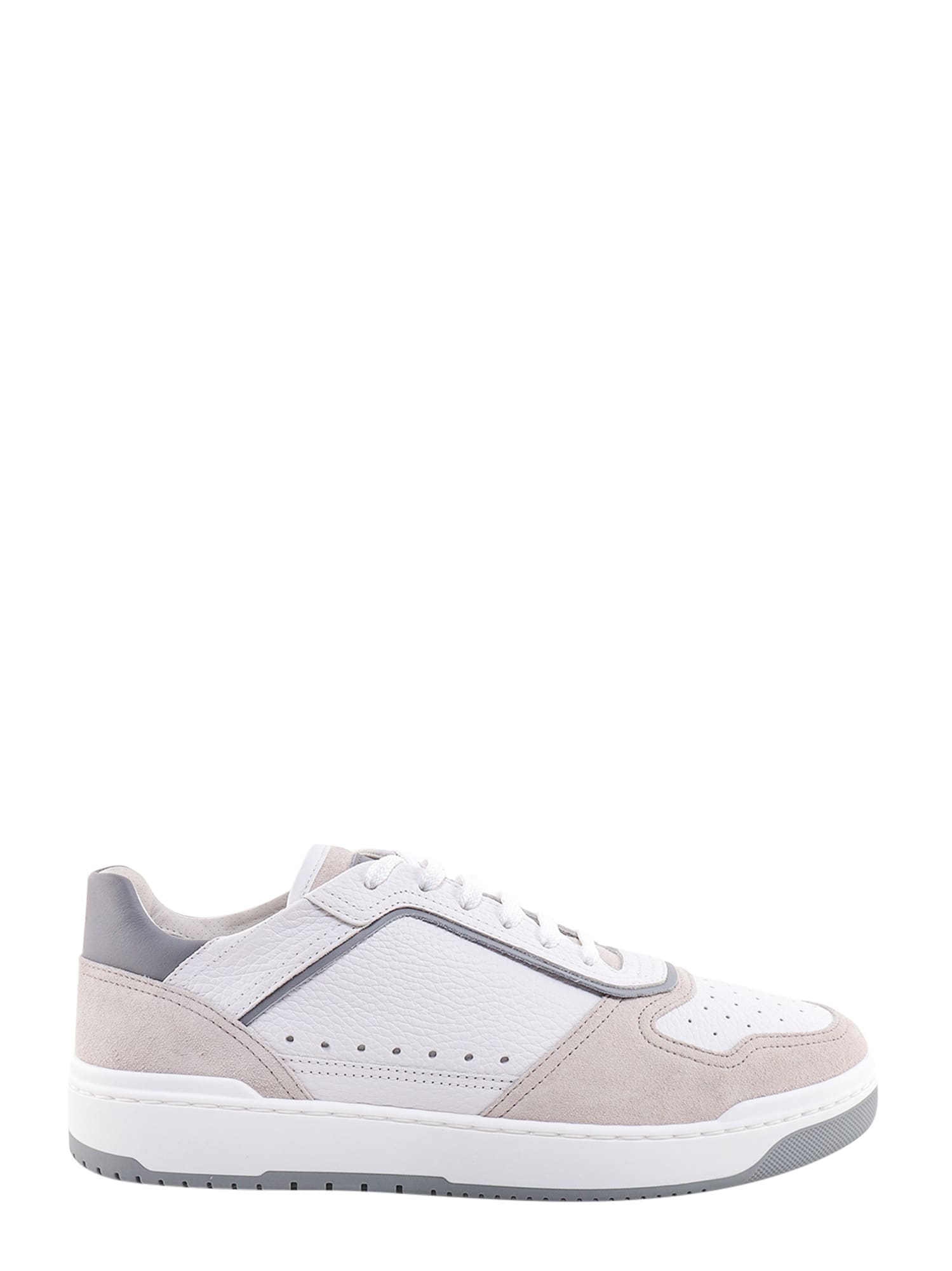 Brunello Cucinelli Suede-trimmed Full-grain Leather Sneakers In White