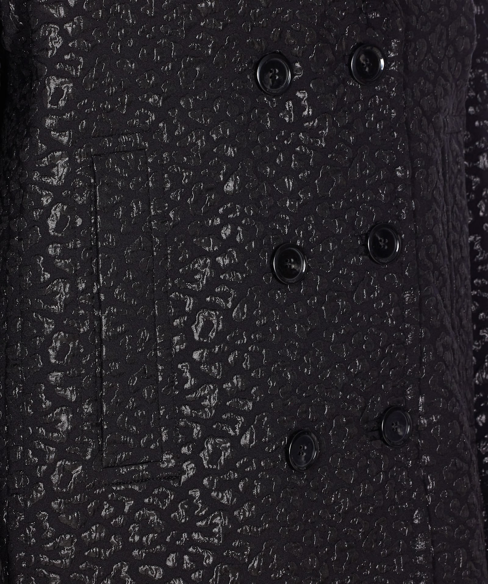 Pinko Double-breasted Leopard Print Coat Pockets In Black