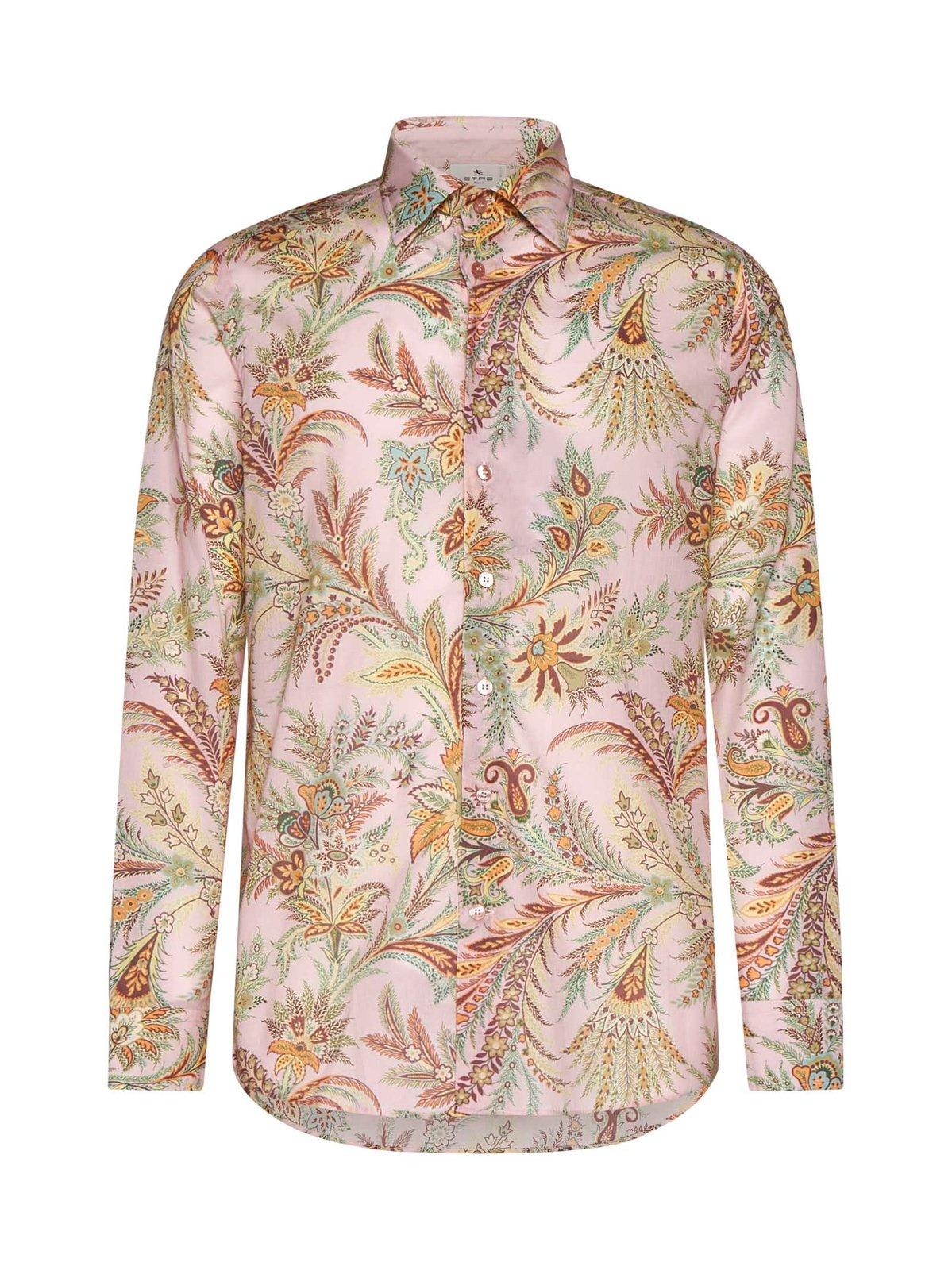 Shop Etro Floral Printed Long-sleeved Shirt In Pink