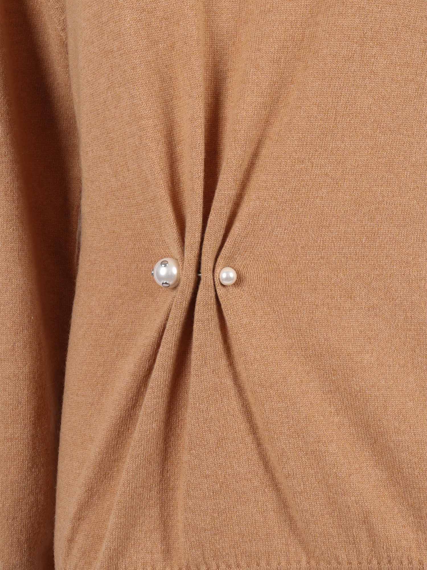 Alberta Ferretti Gathered Cashmere Sweater With Decorative Pearl Accents In Brown