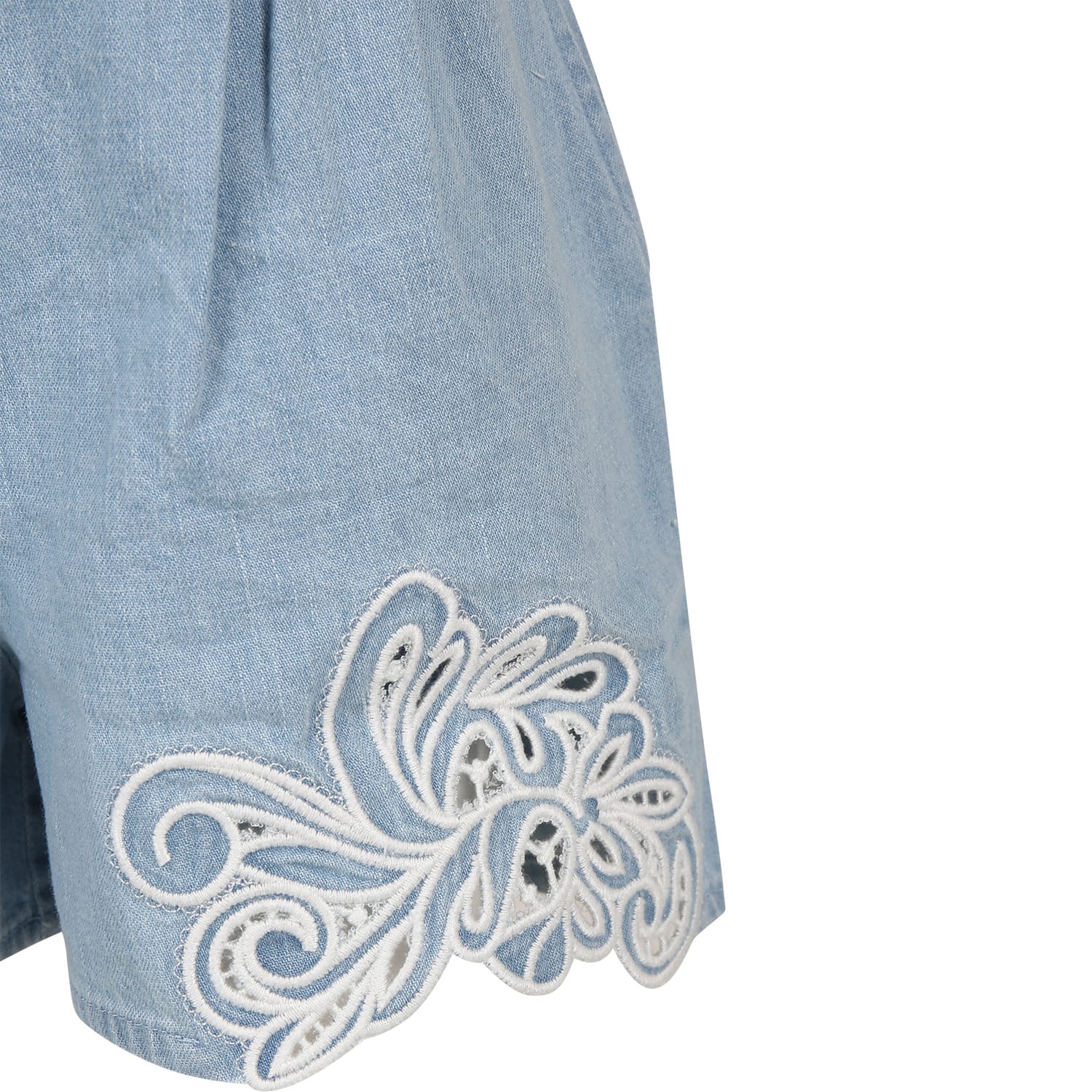 Shop Ermanno Scervino Junior Blue Shorts For Girl With Embroidery In Denim
