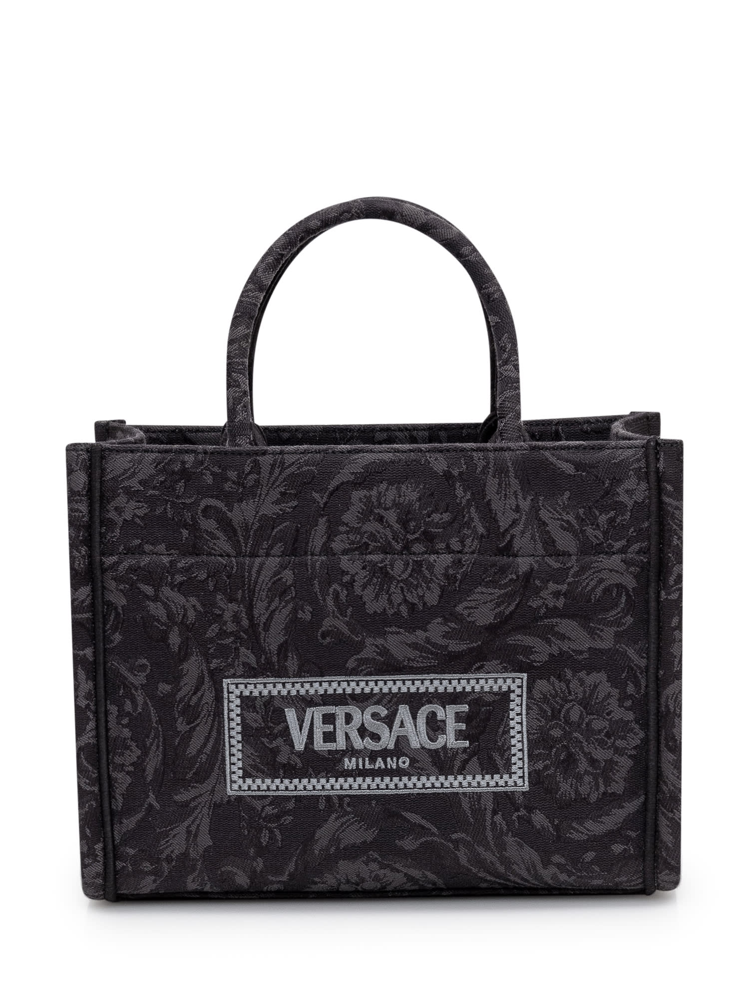 Shop Versace Small Tote Athena Barocco Bag In Nero-oro