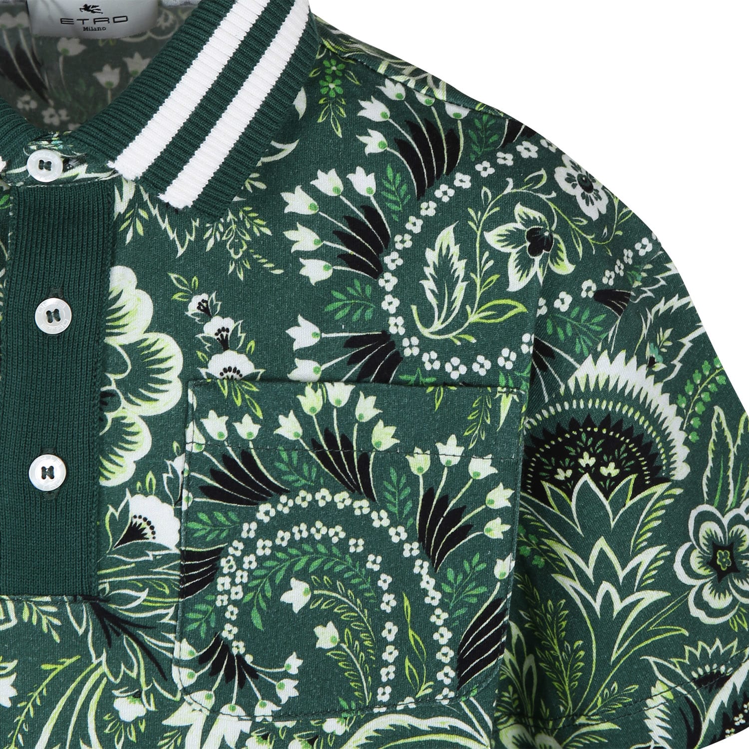 Shop Etro Green Polo Shirt For Boy With Paisley Pattern