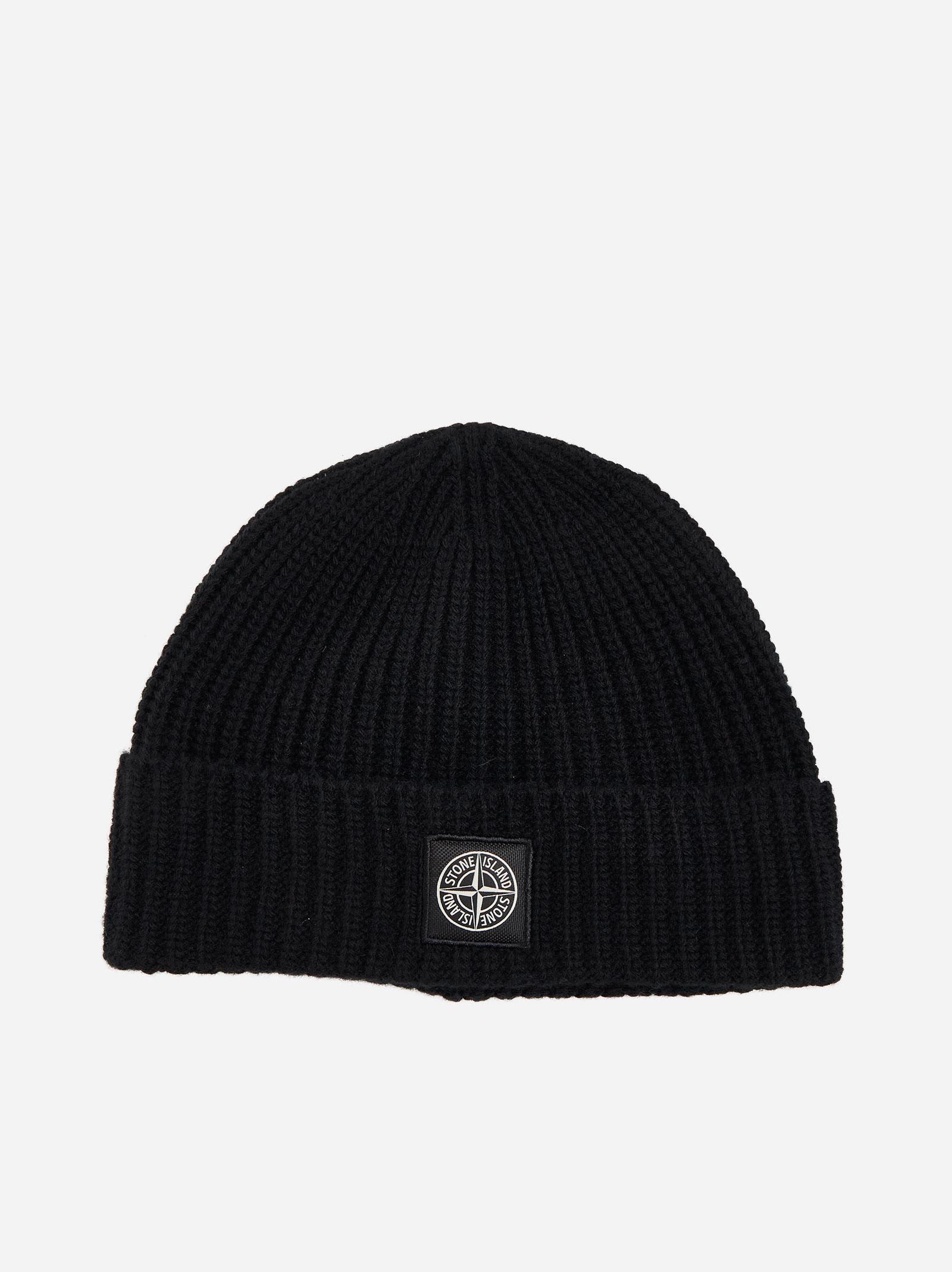 Shop Stone Island Logo-patch Wool Beanie In Nero