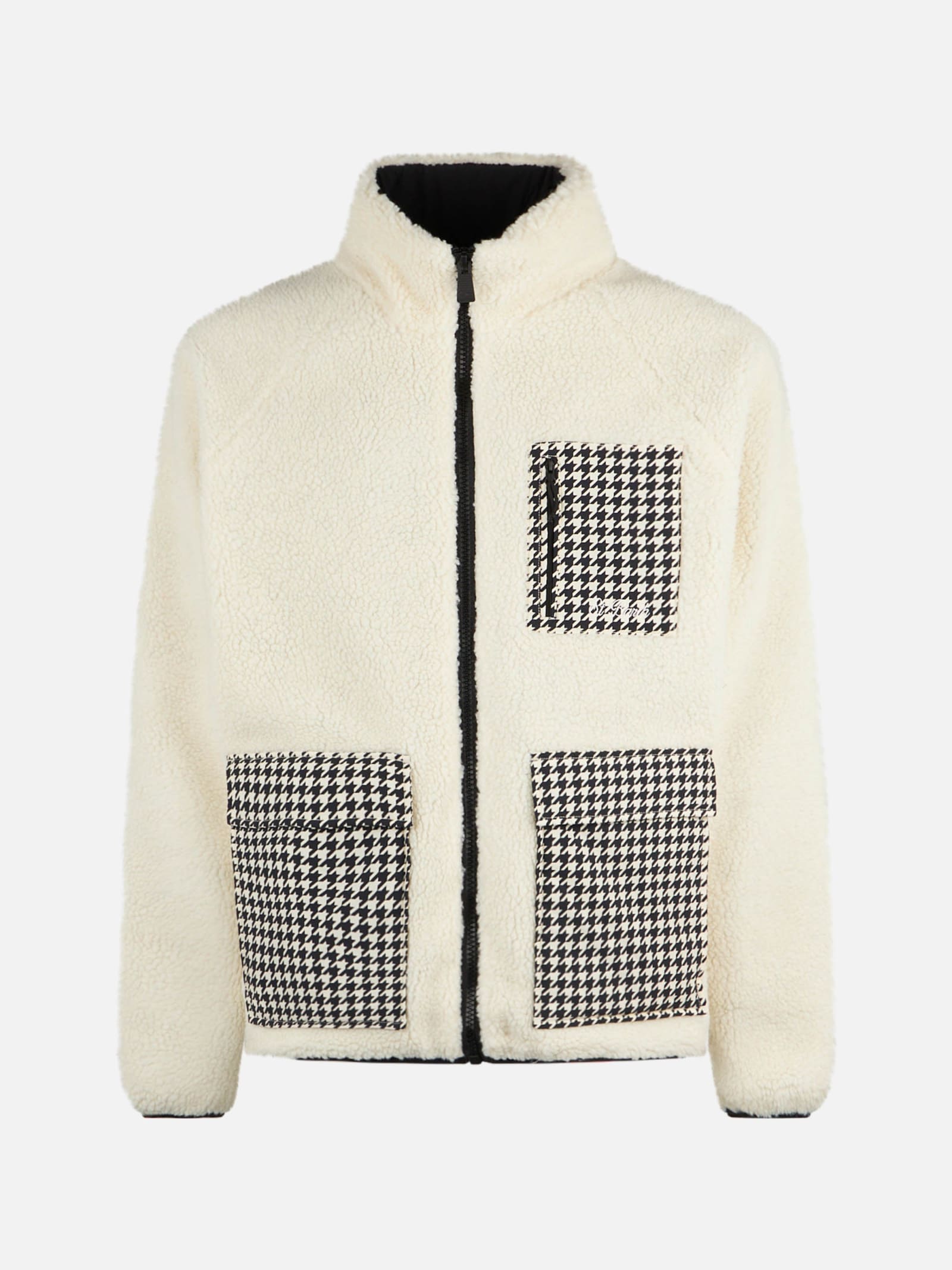 Shop Mc2 Saint Barth Man White Sherpa Jacket With Check Patch Pockets