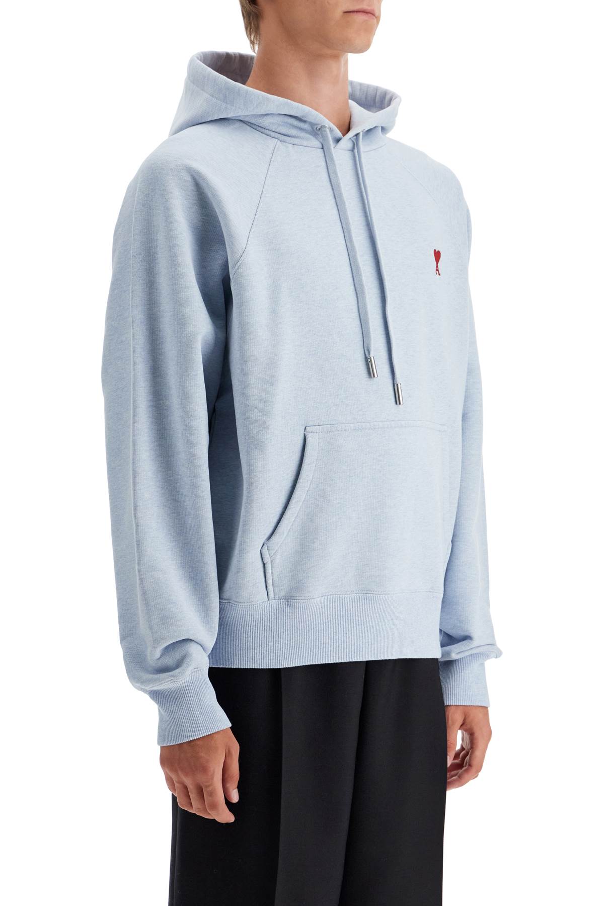 Shop Ami Alexandre Mattiussi Ami De Coeur Hooded In Blue Cashmere Chine (light Blue)