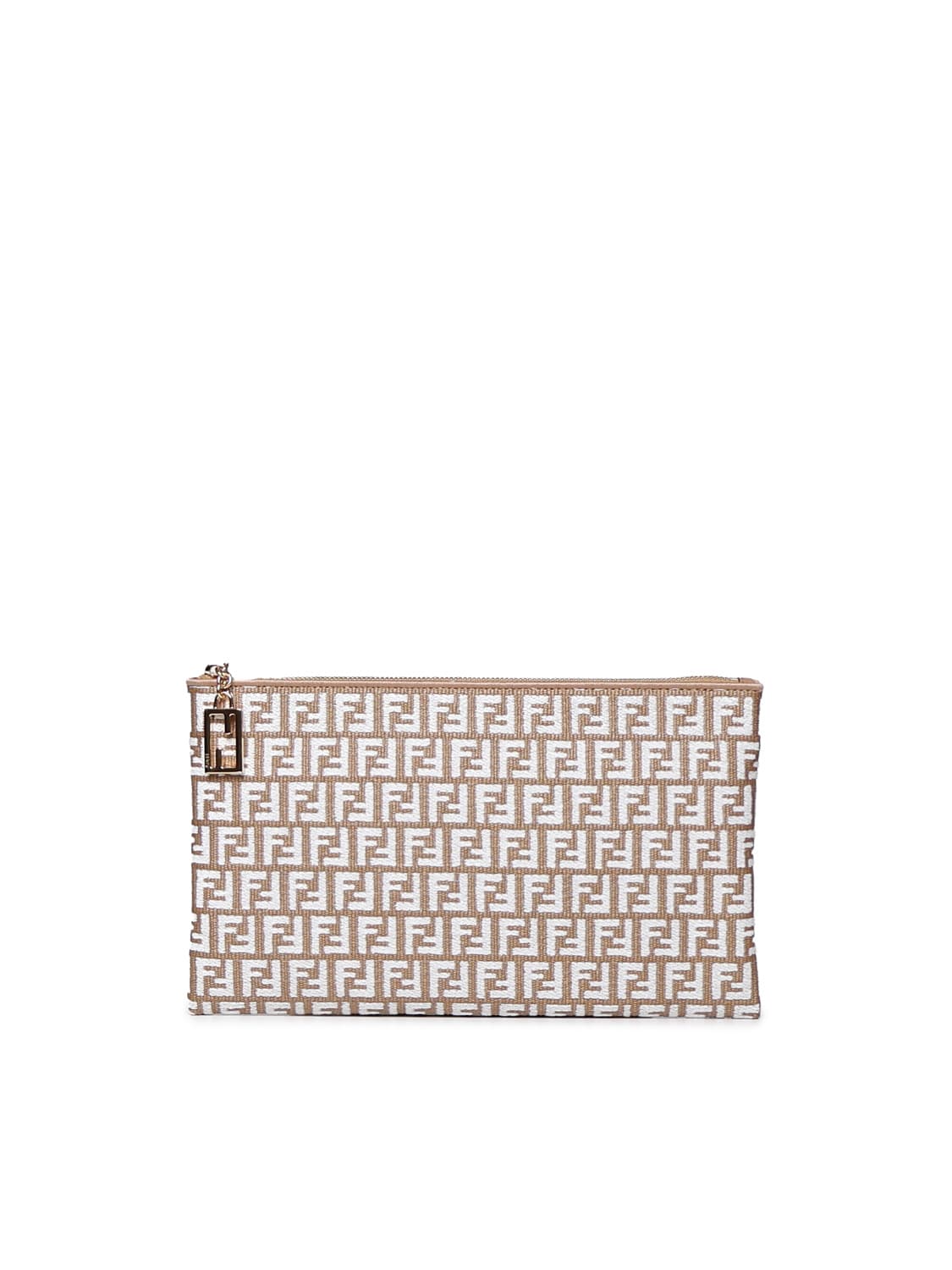 Fendi flat clutch bag in vitrified fabric with FF logo