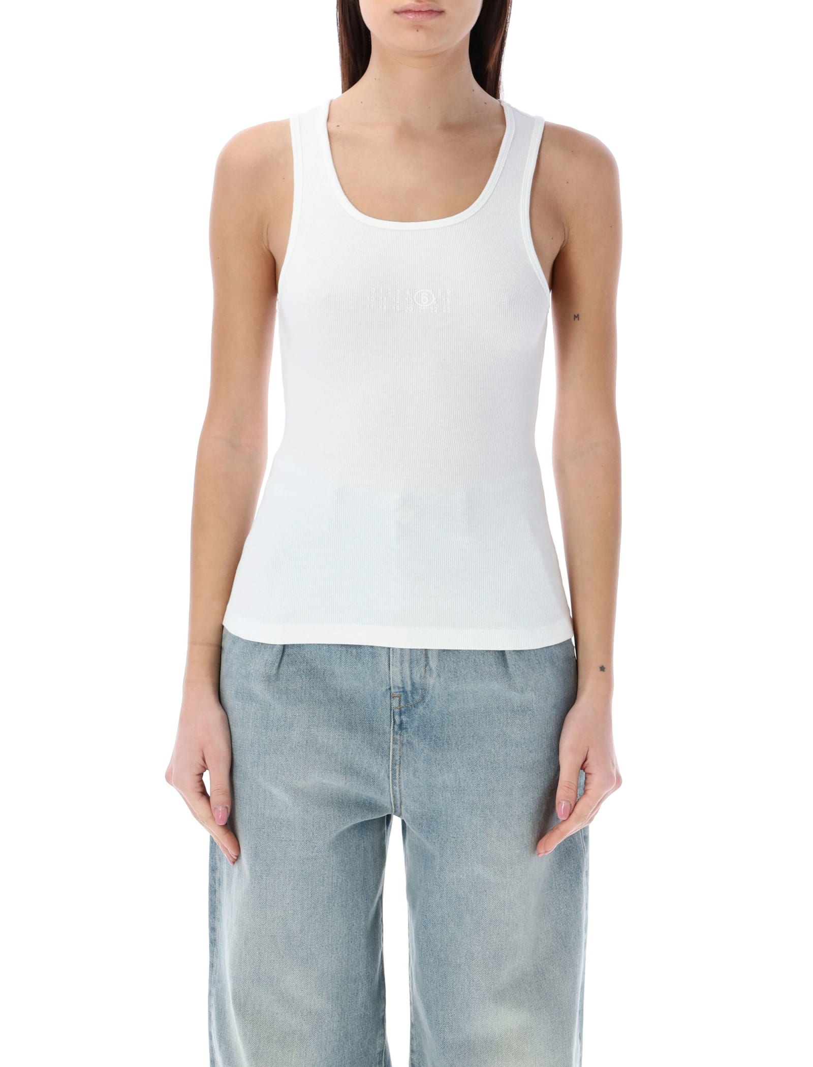 Shop Mm6 Maison Margiela Ribbed Tank Top In White