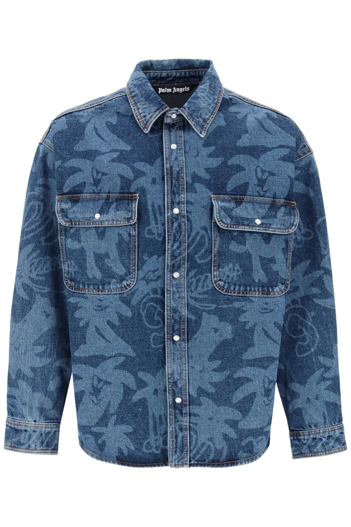 Overshirt In Denim With Laser Print All-over