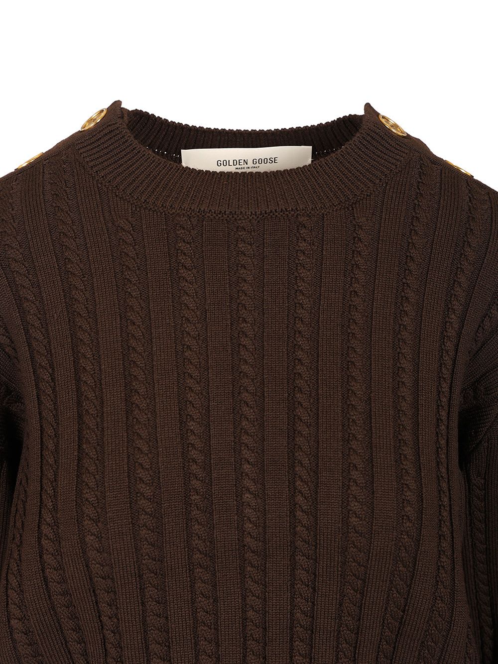 Golden Goose Wool Blend Crew-neck Sweater With Woven Pattern In Brown