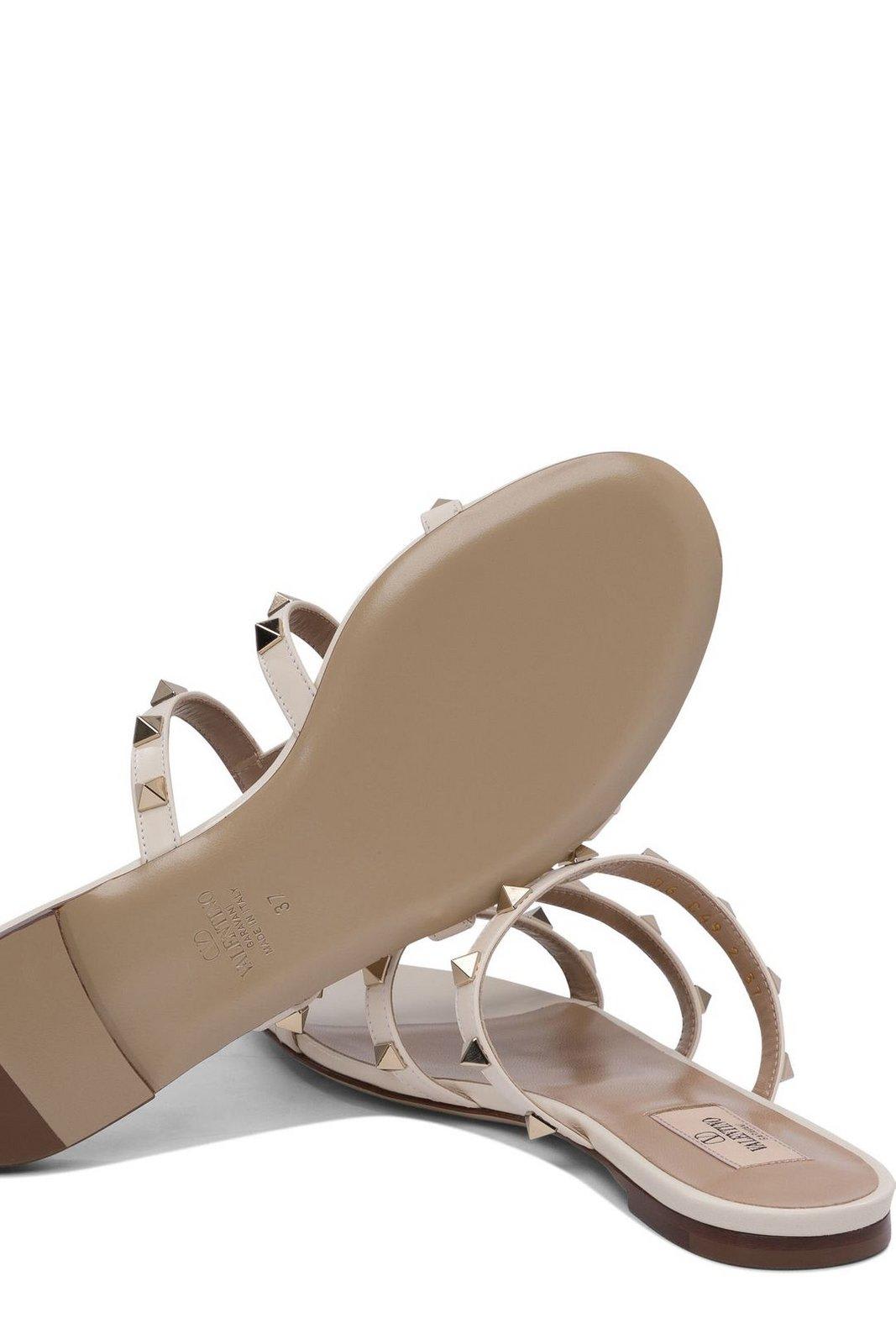 Valentino Garavani Rockstud Slip-on Flat Sandals In Ivory