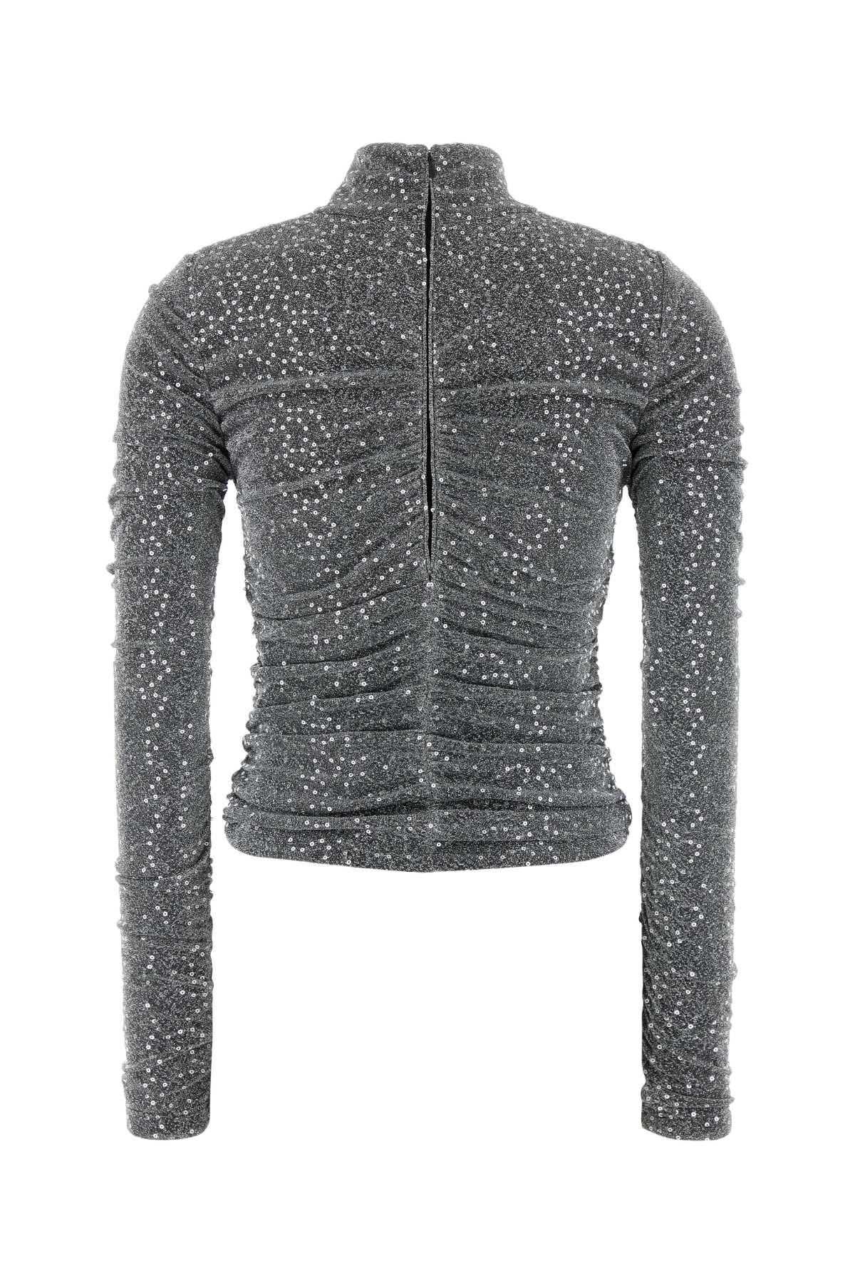 Dolce & Gabbana Ruched Sequin-embellished Lurex Turtleneck Blouse In Melangegrigio
