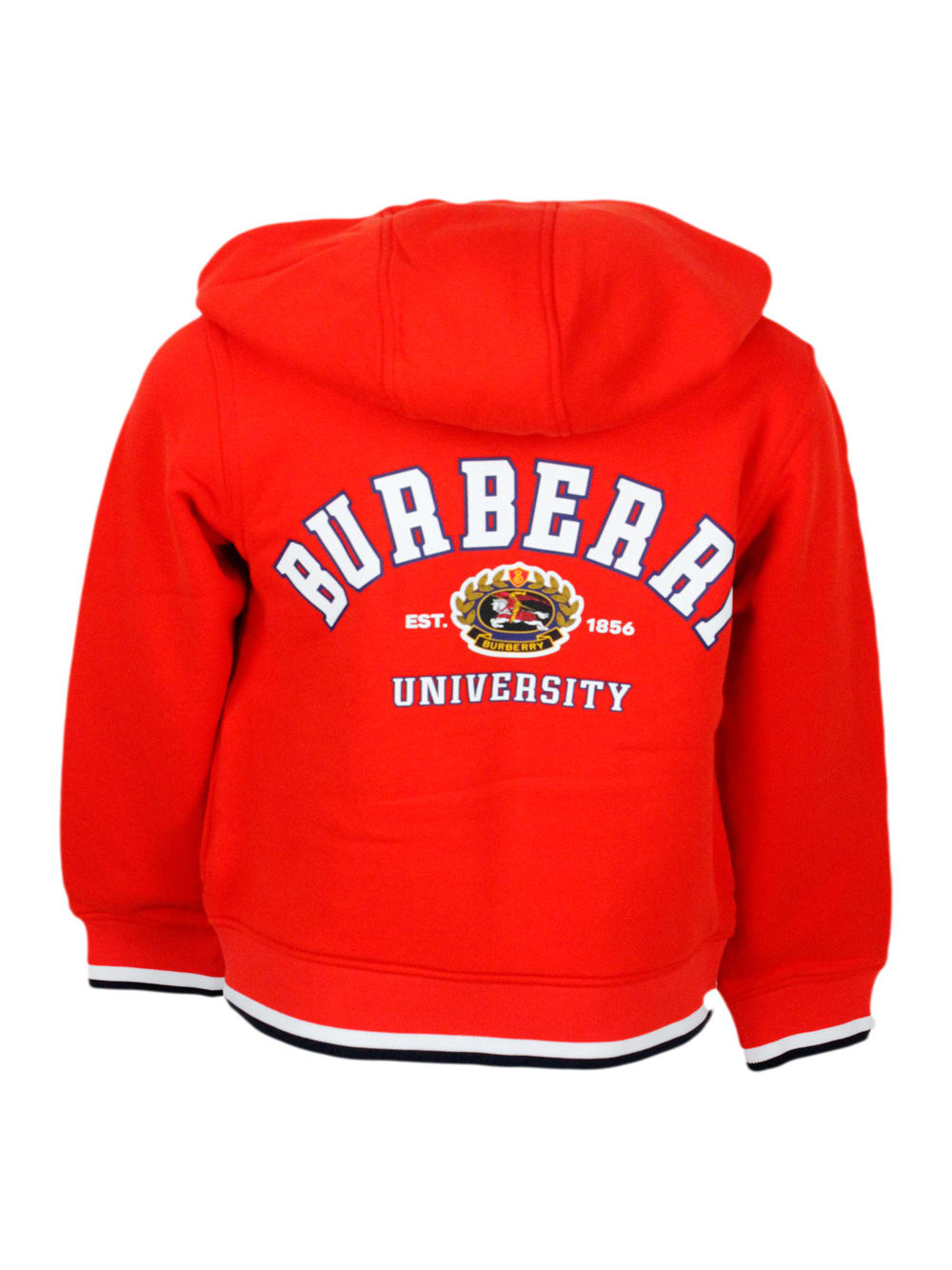 Shop Burberry Sweatshirt With Hood And Zip Closure In Cotton Jersey With University Logo Lettering Prints On The B In Red