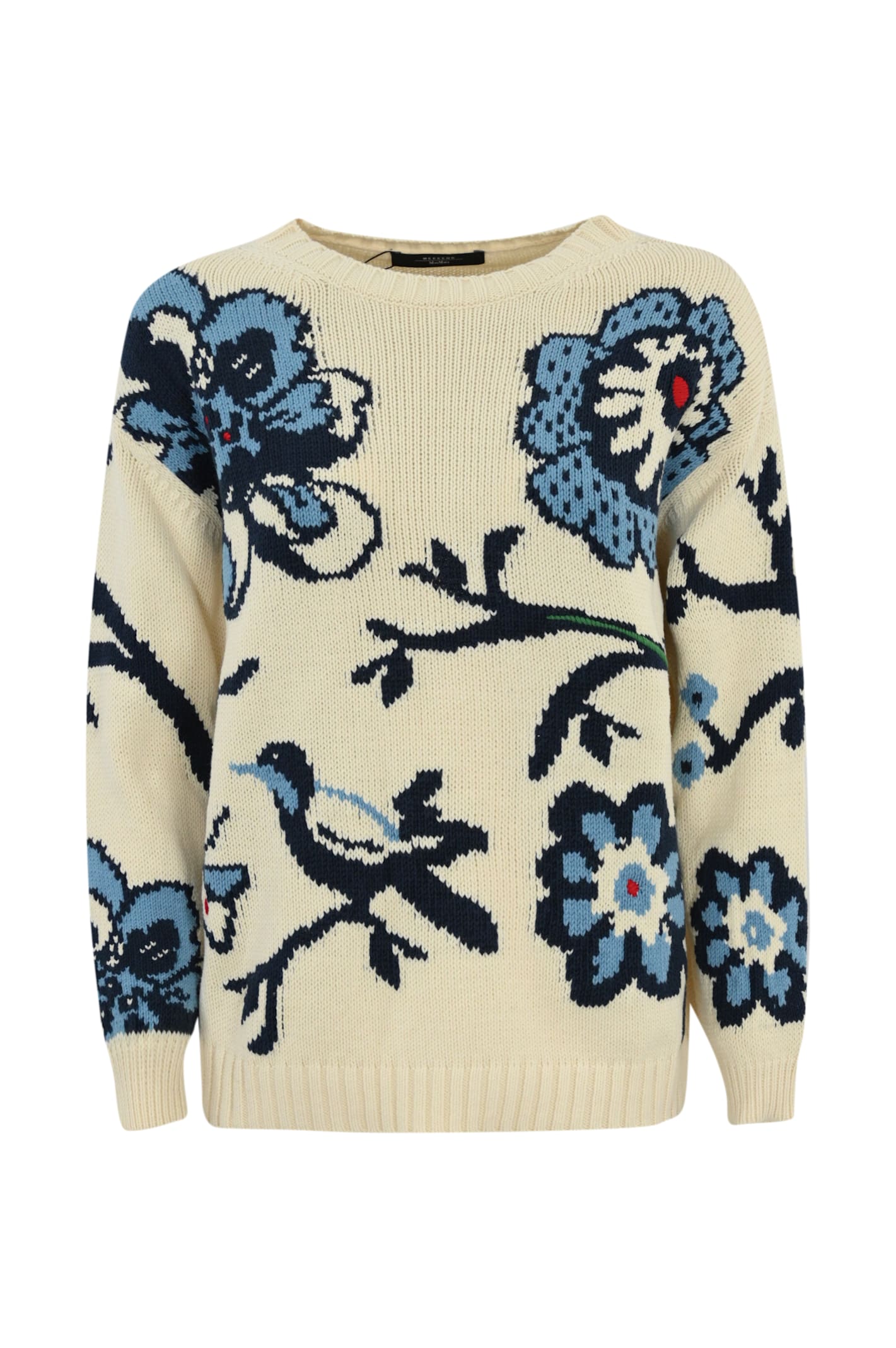 Shop Weekend Max Mara Dolmen Sweater In Inlaid Cotton In Dis Fiore Ecru