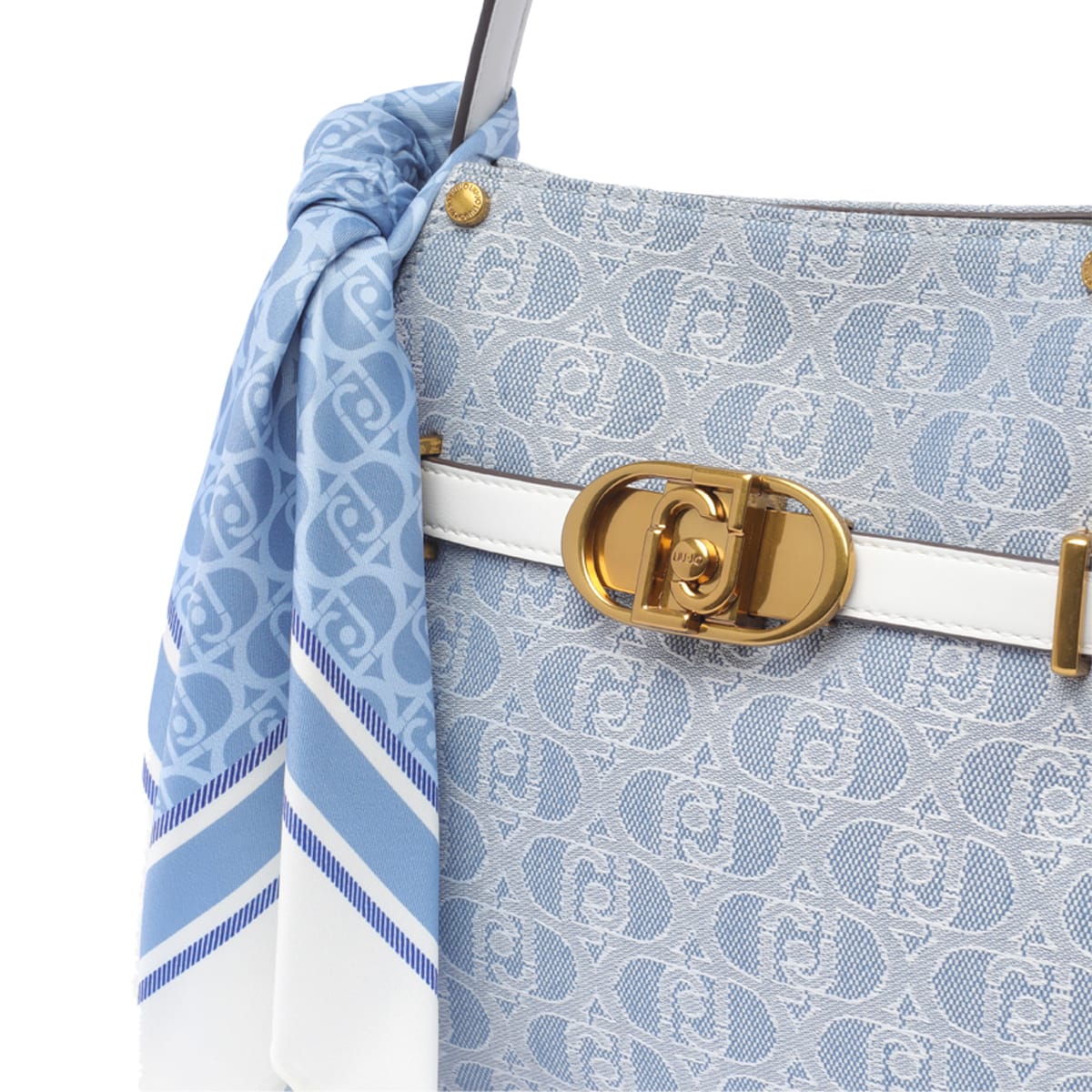 Shop Liu •jo Logo Handbag In Blue Denim