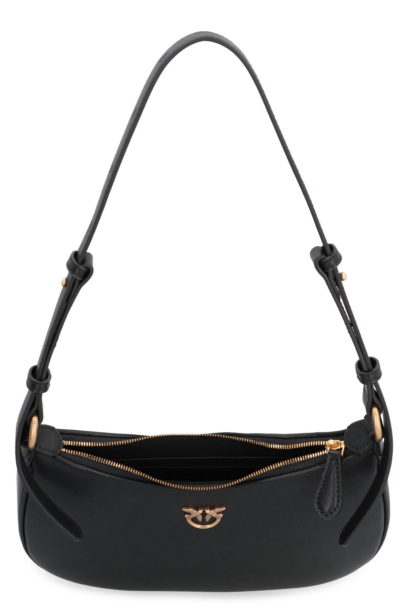 Shop Pinko Love Bag Half Moon Leather Mini In Black