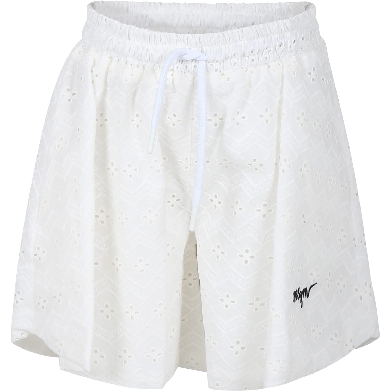 Shop Msgm White Shorts For Girl With Broderie Anglaise