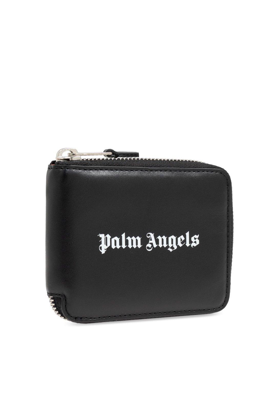 Shop Palm Angels Logo Printed Zipped Wallet In Black/white