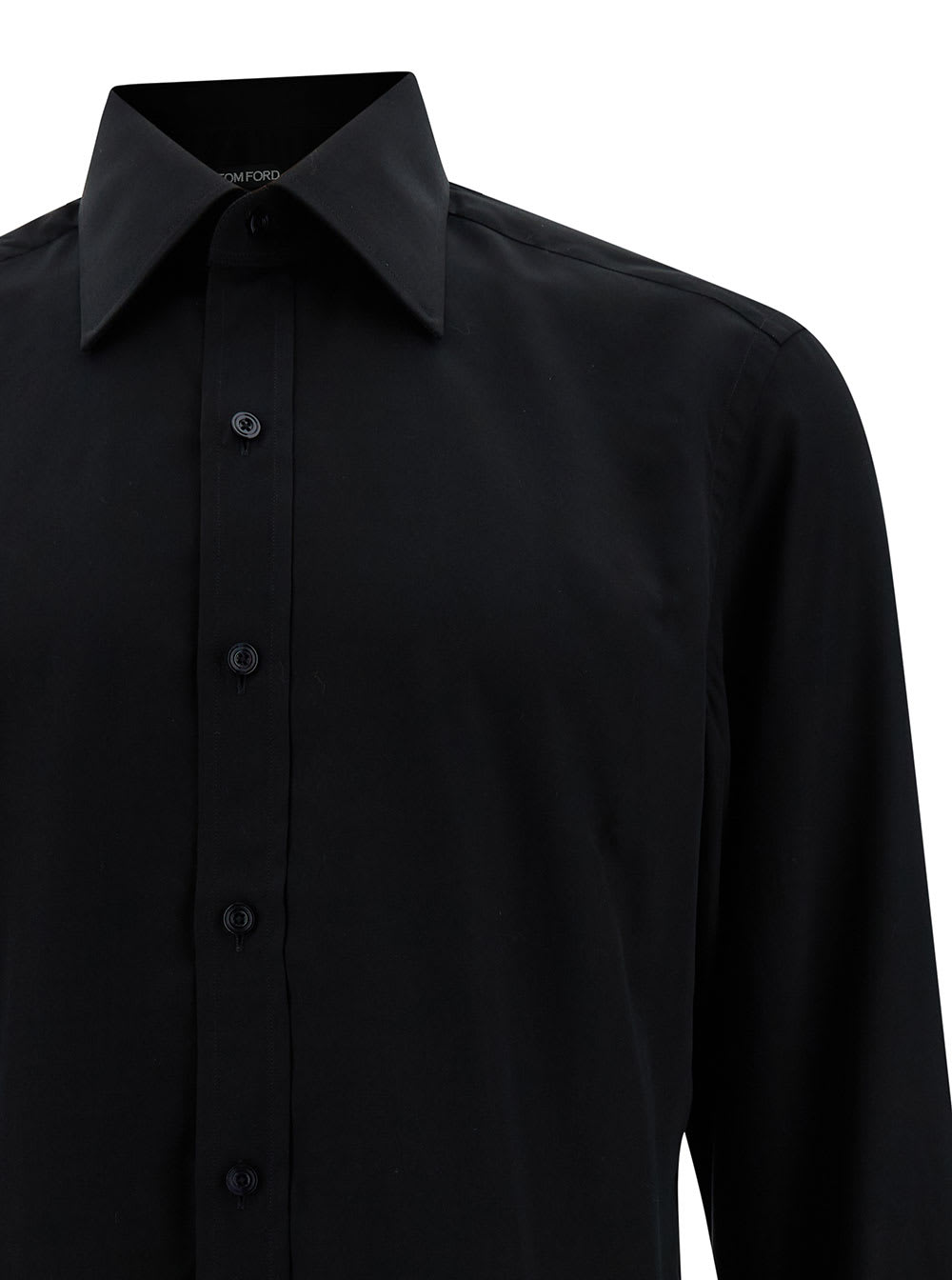 Shop Tom Ford Black Shirt With Pointed Collar In Silk Blend Man