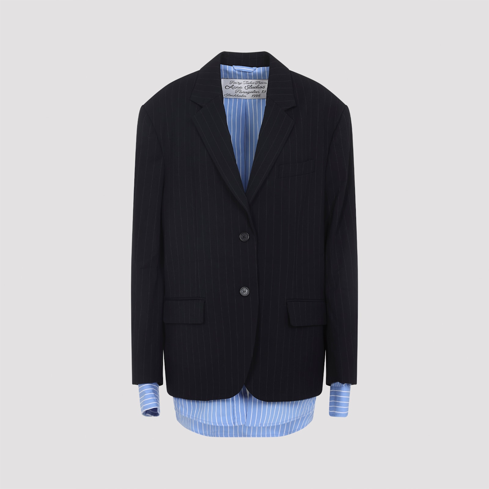 Acne Studios Navy Blue Single-breasted Jacket With Shirt Detail In Blue