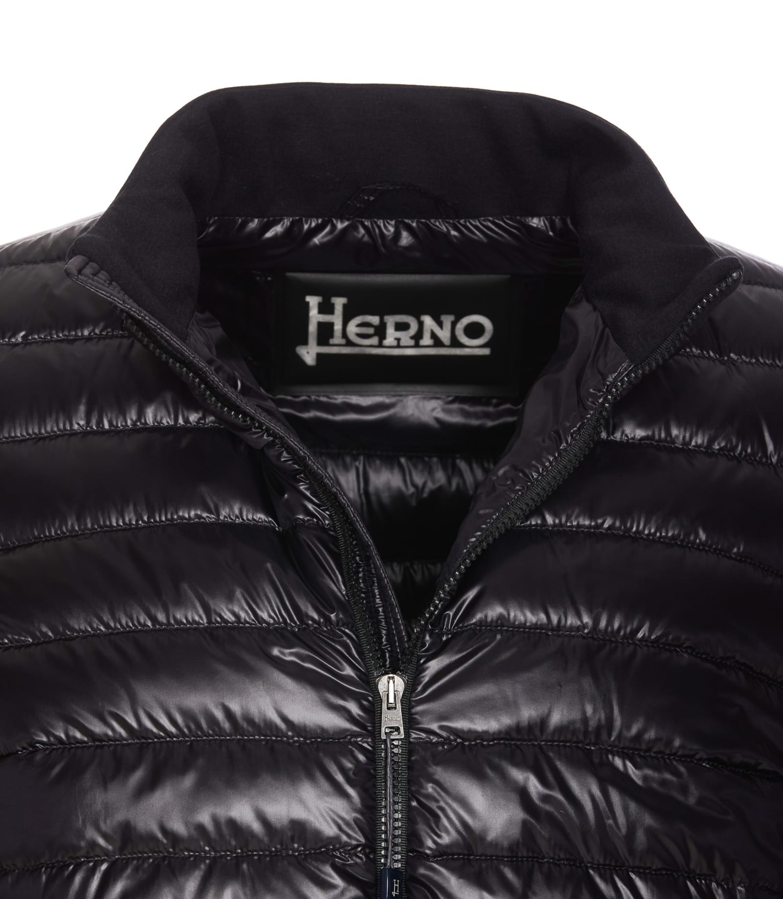 Shop Herno High-neck Rib Trim Puffer Jacket In Black
