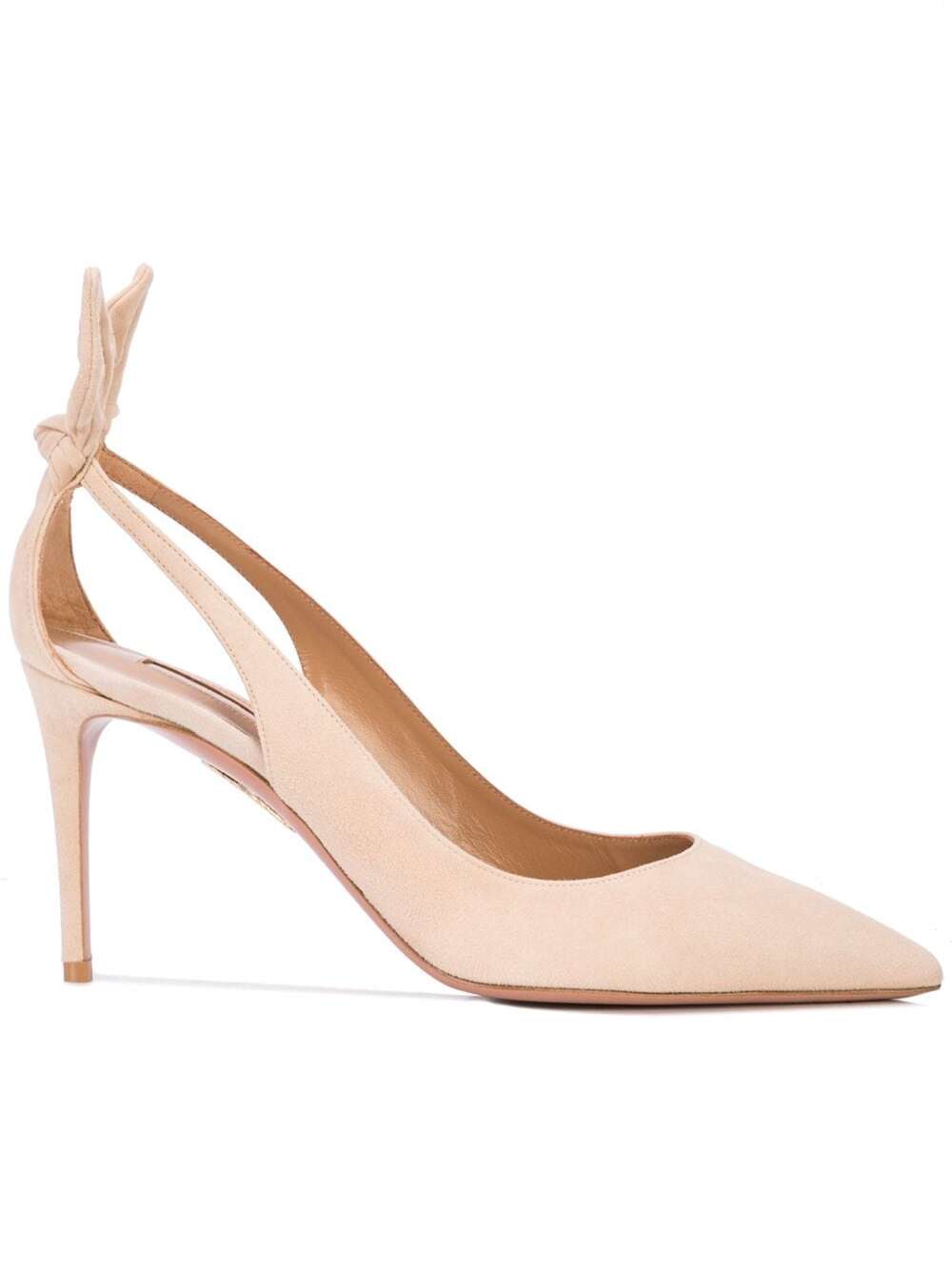 Aquazzura Pink Leather Pumps With Bow Detail