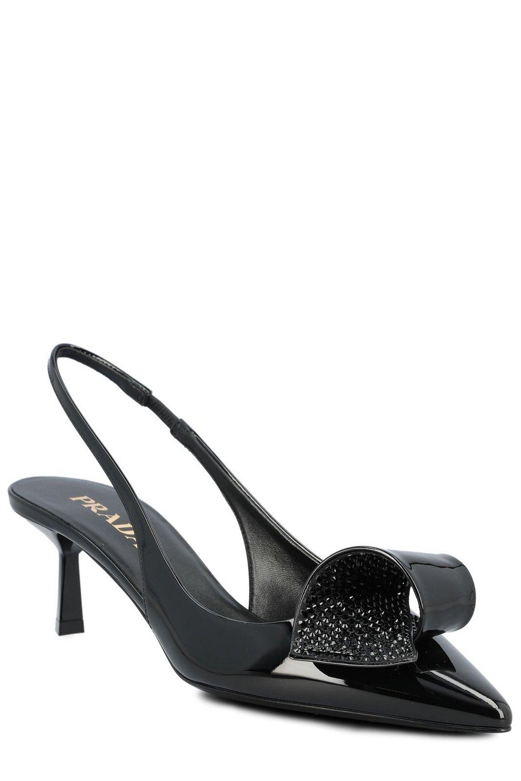 Shop Prada Embellished Slingback Pumps In Nero