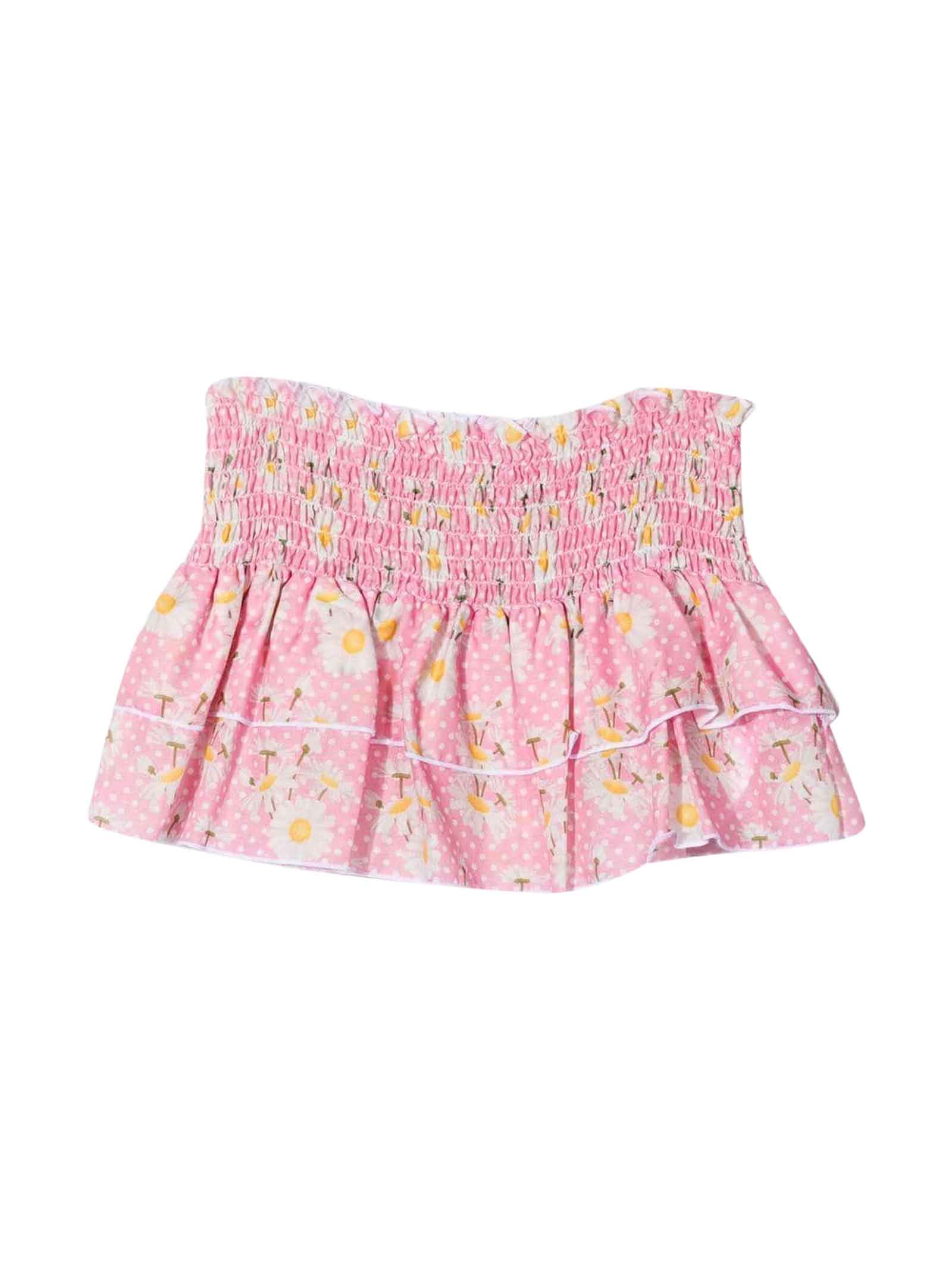 Monnalisa Pink Skirt With Floreal Print