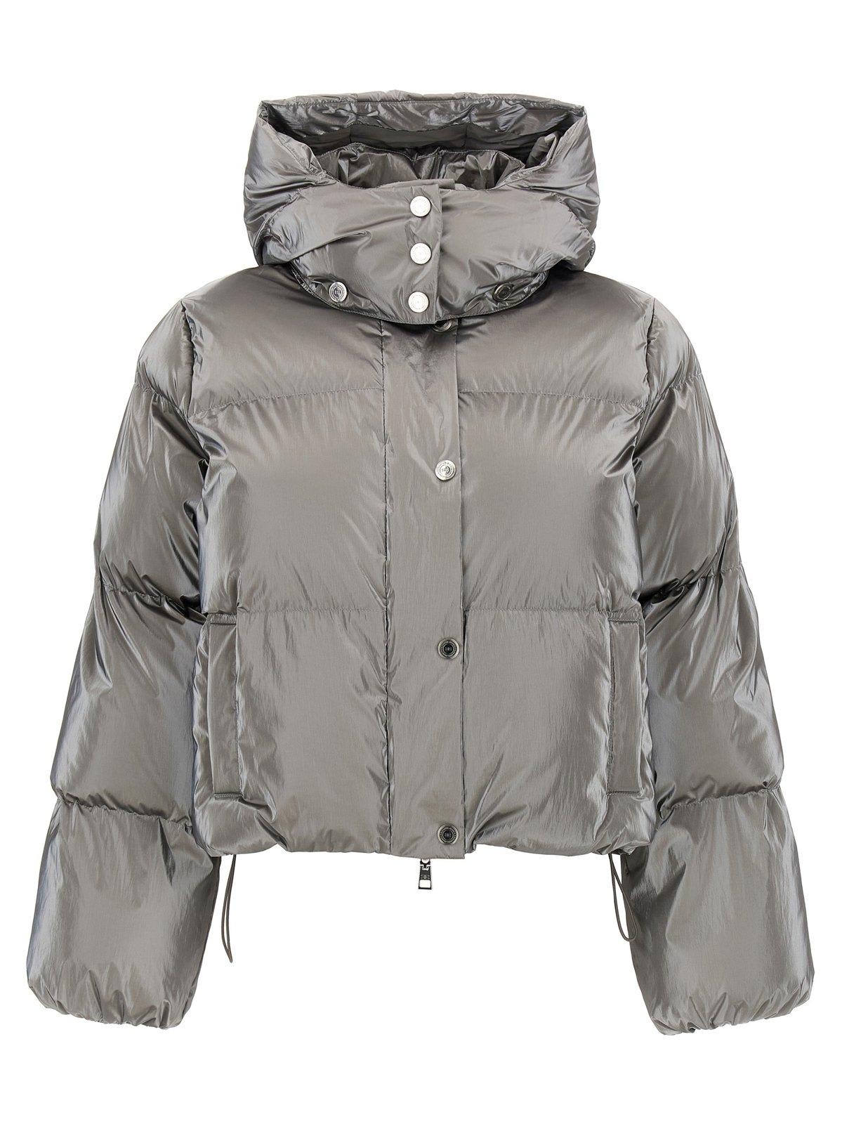 Shop Elisabetta Franchi Metallic Cropped Down Jacket In Silver