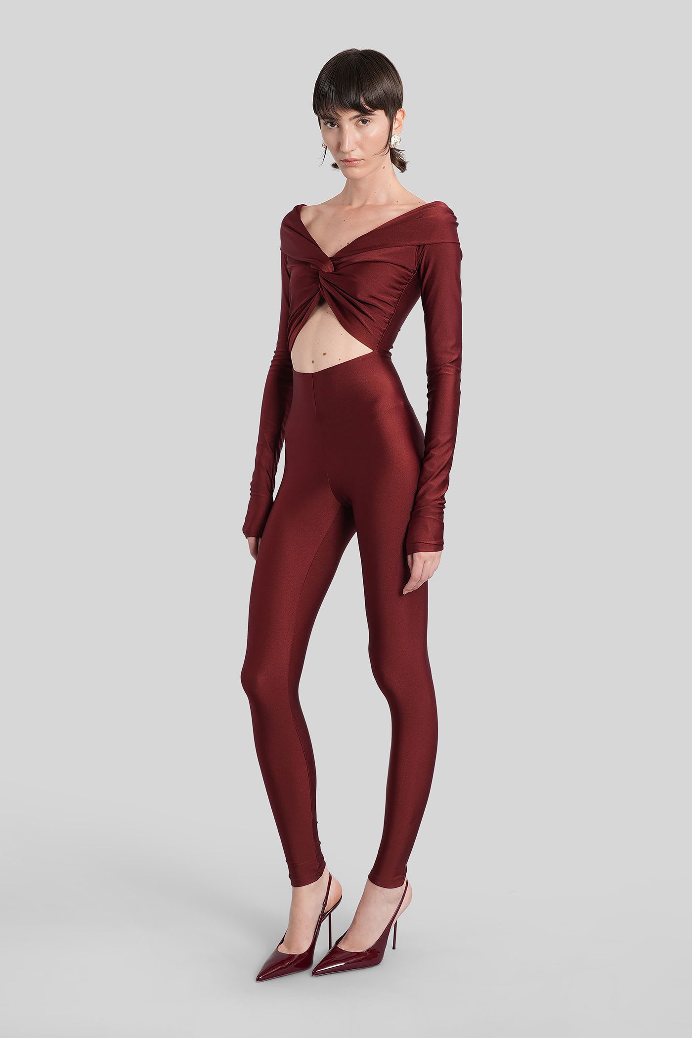 The Andamane Kendall Jumpsuit In Bordeaux Polyamide In Burgundy