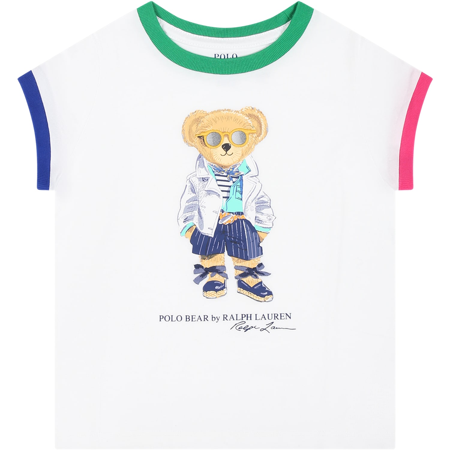 Ralph Lauren Kids' White T-shirt For Baby Girl With Polo Bear