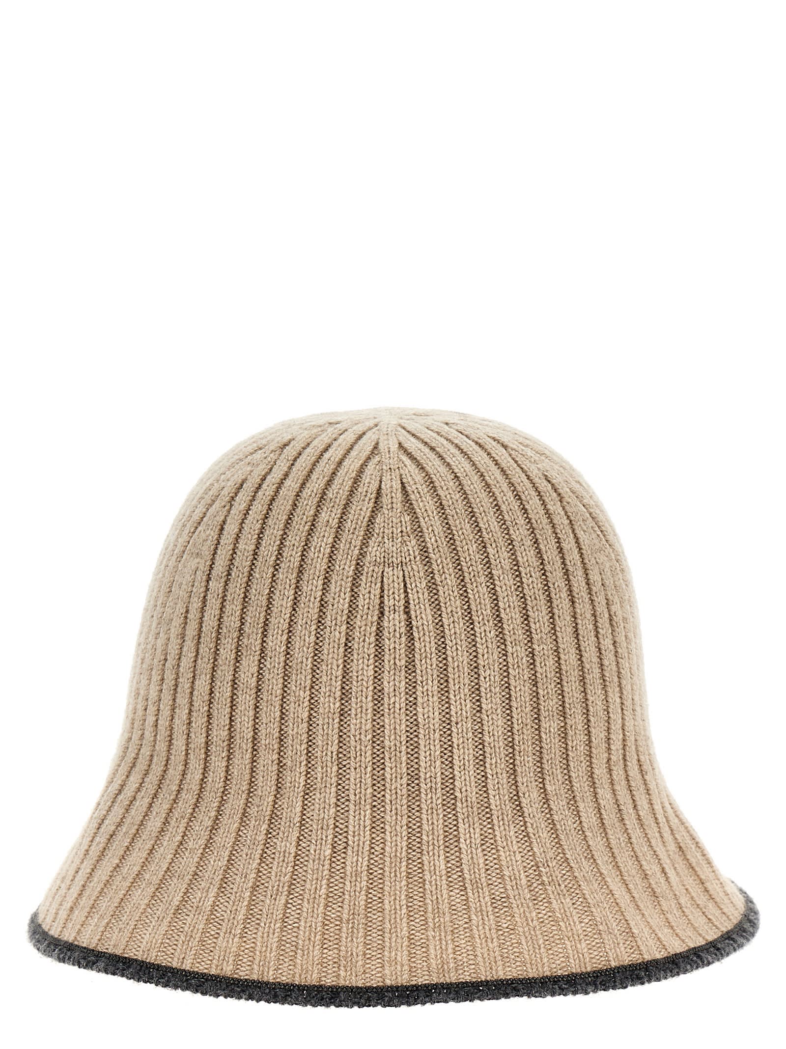 Shop Brunello Cucinelli Ribbed Knit Bucket Hat In Beige