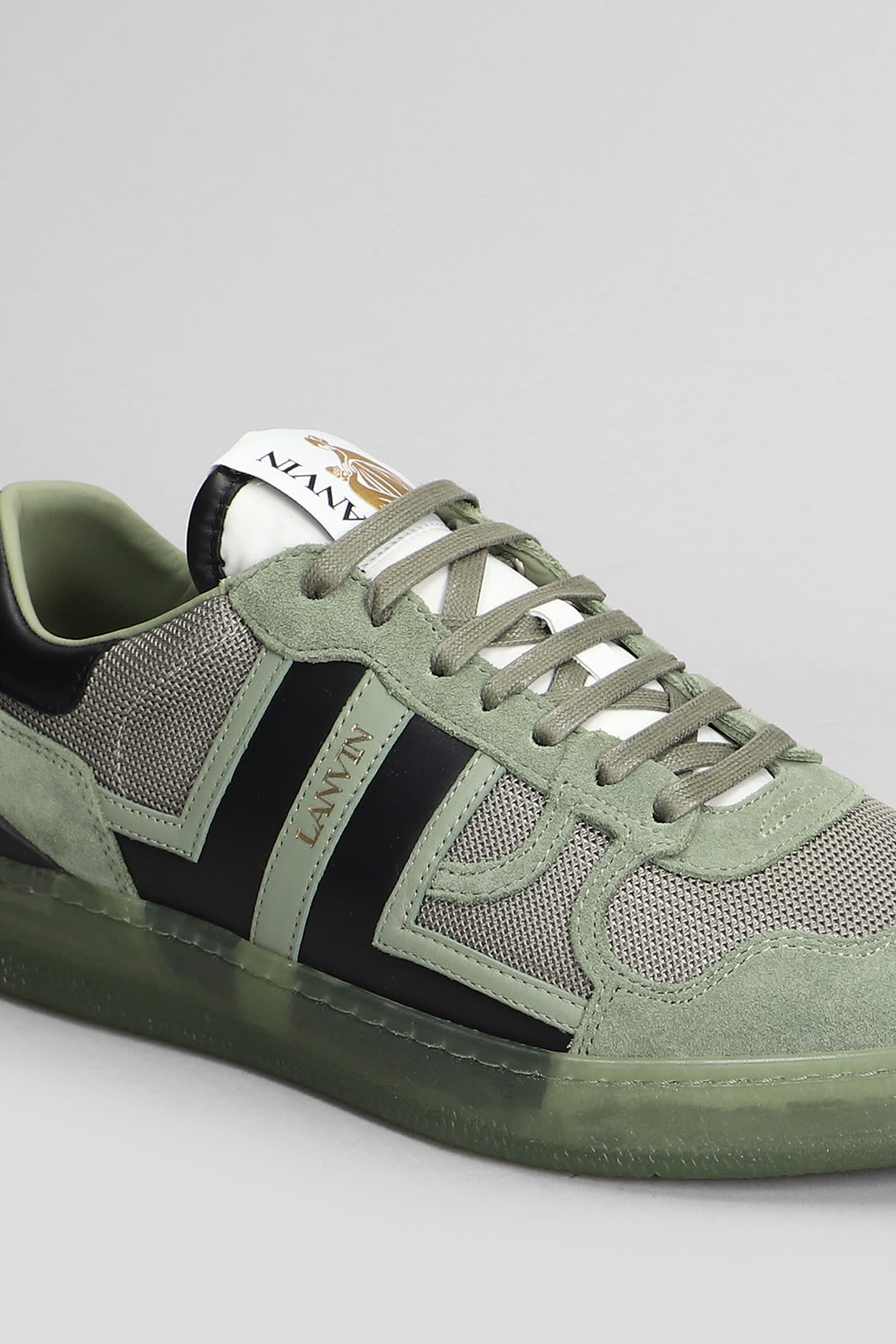 Lanvin Clay Sneakers In Green Suede And Fabric