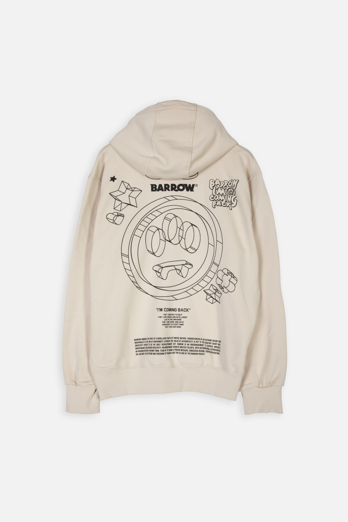 Shop Barrow Hoodie Unisex Off White Hoodie With Chest Logo And Back Graphic Print In Bianco