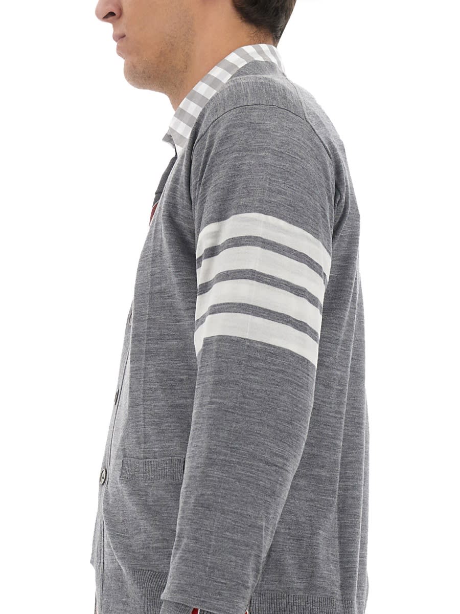 Shop Thom Browne 4bar Stripe Cardigan In Grey