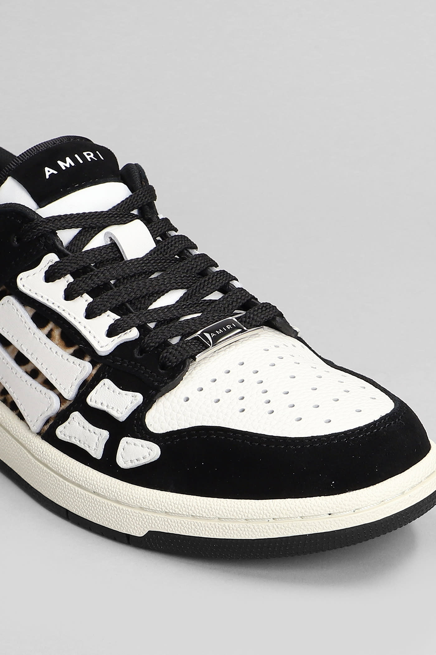 Shop Amiri Leopard Skel Top Low Sneakers In Black Leather