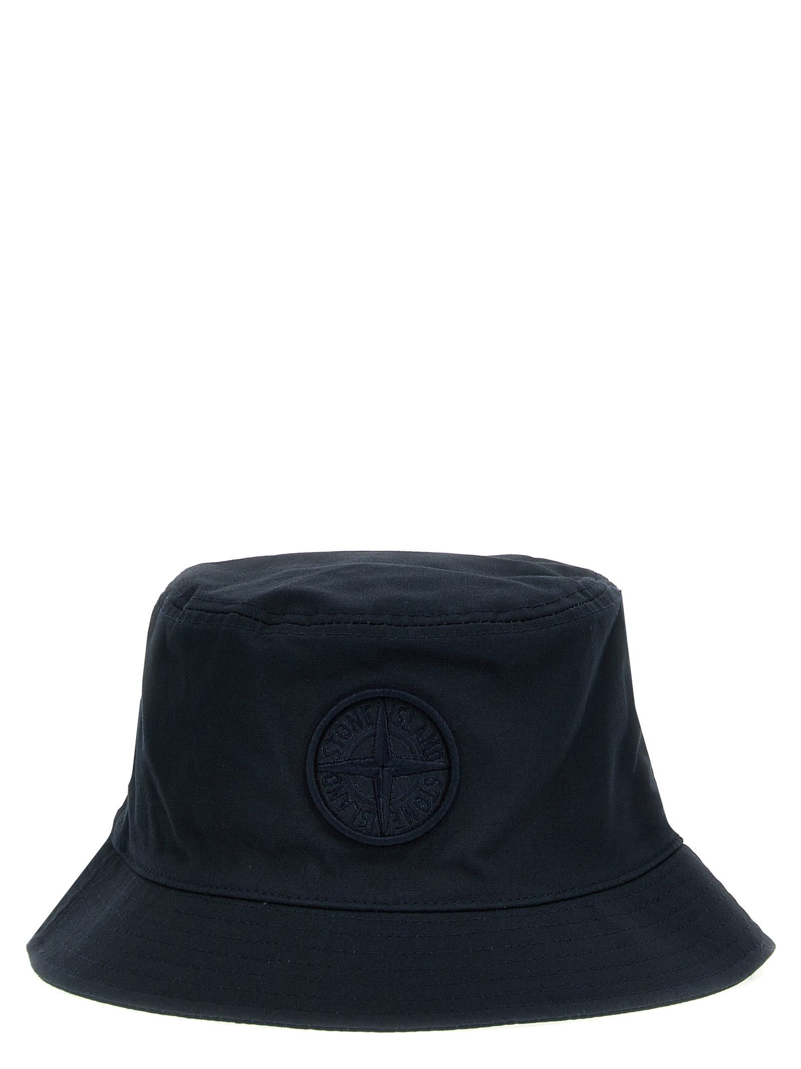 Shop Stone Island Logo Embroidery Bucket Hat In Blu