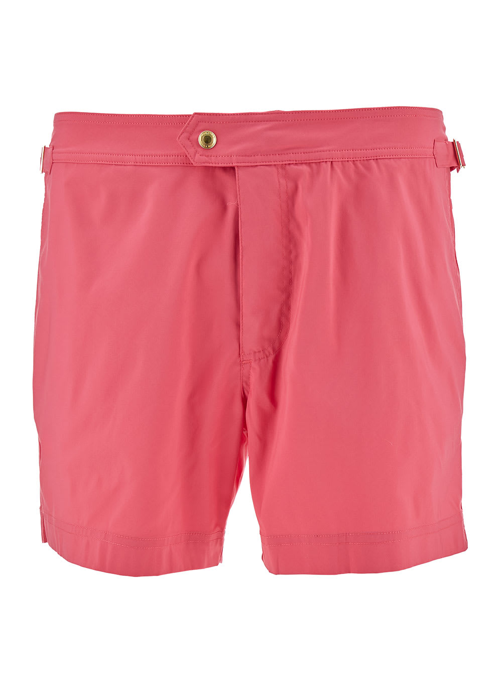 Salmon Pink Swim Shorts With Branded Button In Nylon Man