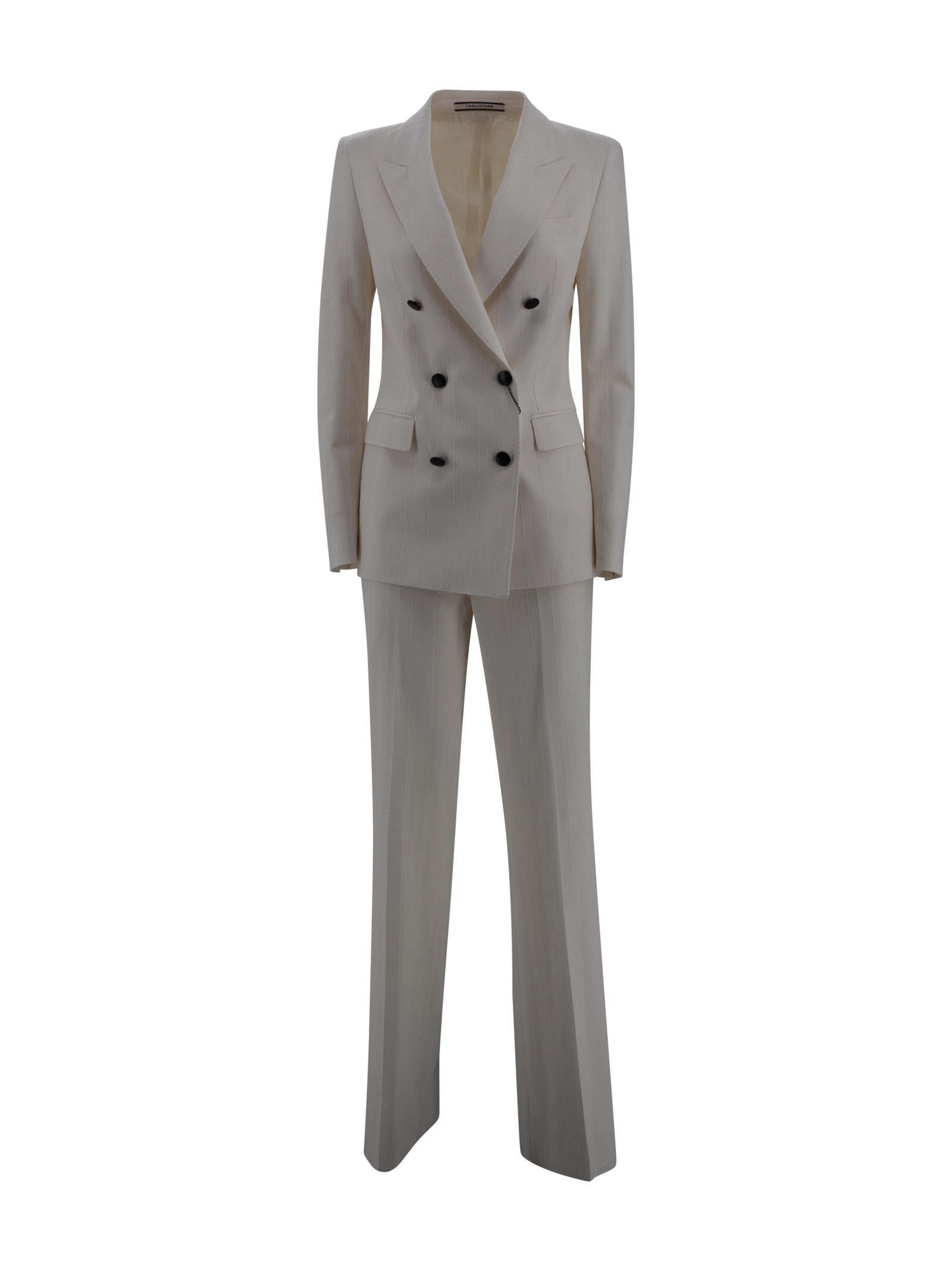 Tagliatore Knee Length Suit Striped Pattern In White